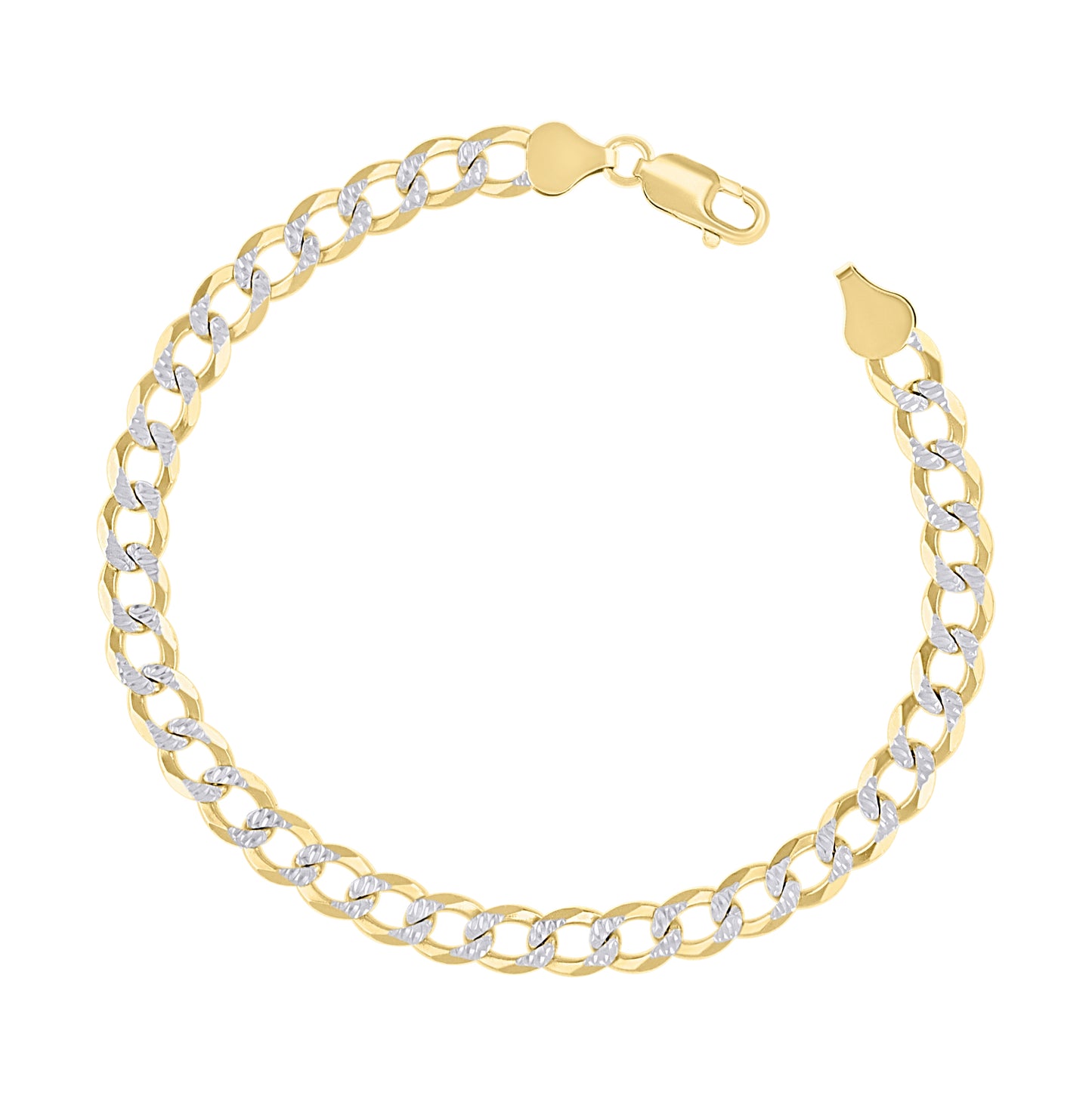 Sterling Silver Two Tone Solid Pave Super Flat Cuban Chain