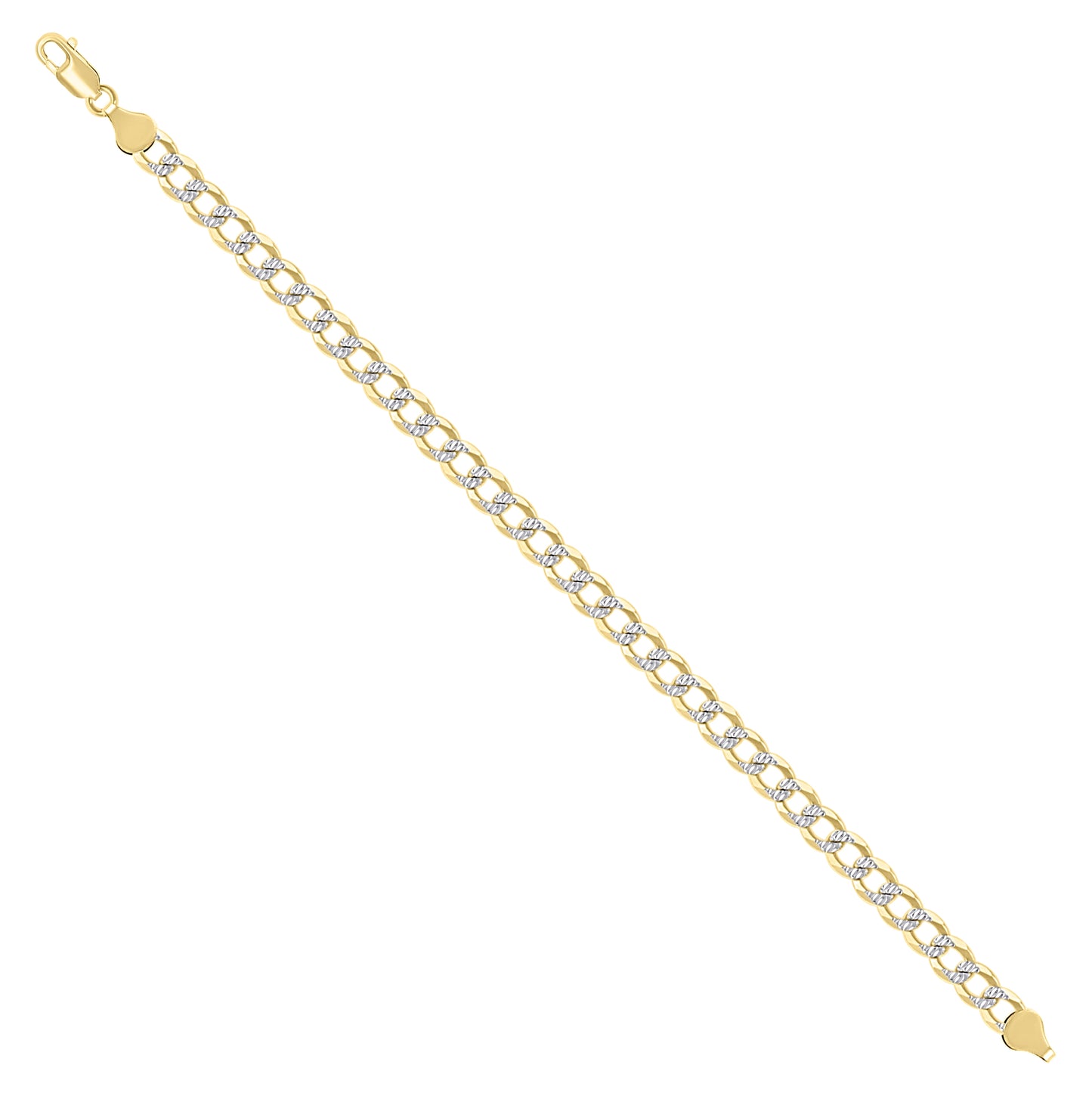 Sterling Silver Two Tone Solid Pave Super Flat Cuban Chain