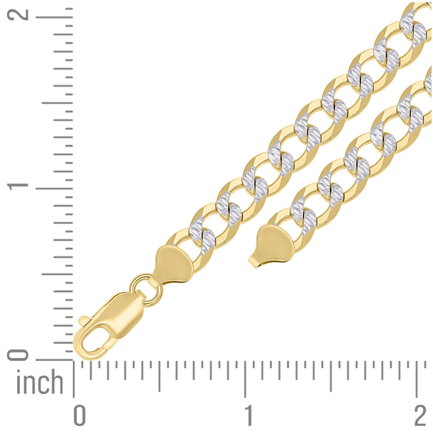 Sterling Silver Two Tone Solid Pave Super Flat Cuban Chain