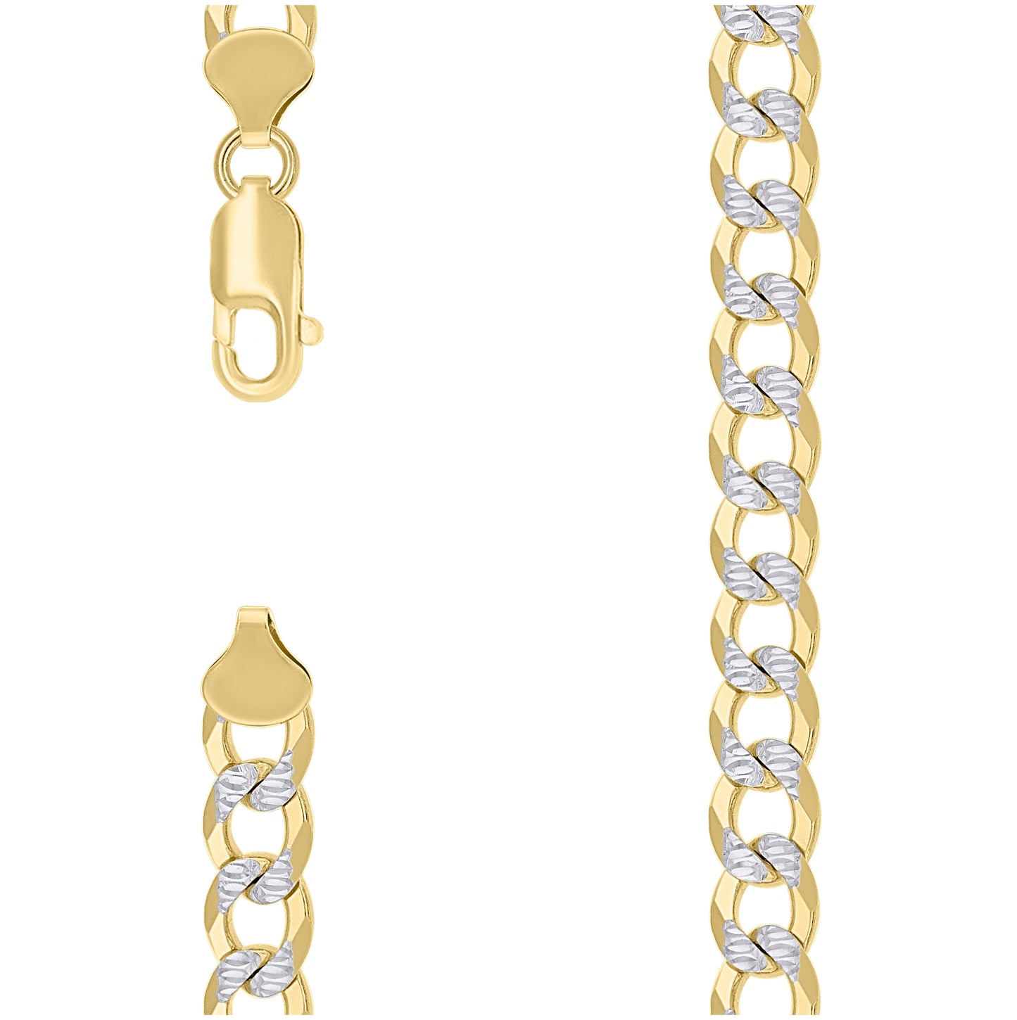 Sterling Silver Two Tone Solid Pave Super Flat Cuban Chain