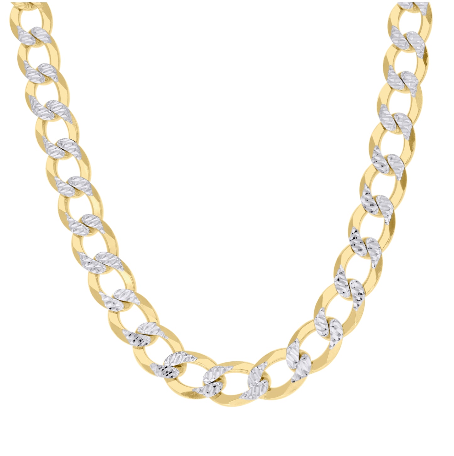 Sterling Silver Two Tone Solid Pave Super Flat Cuban Chain