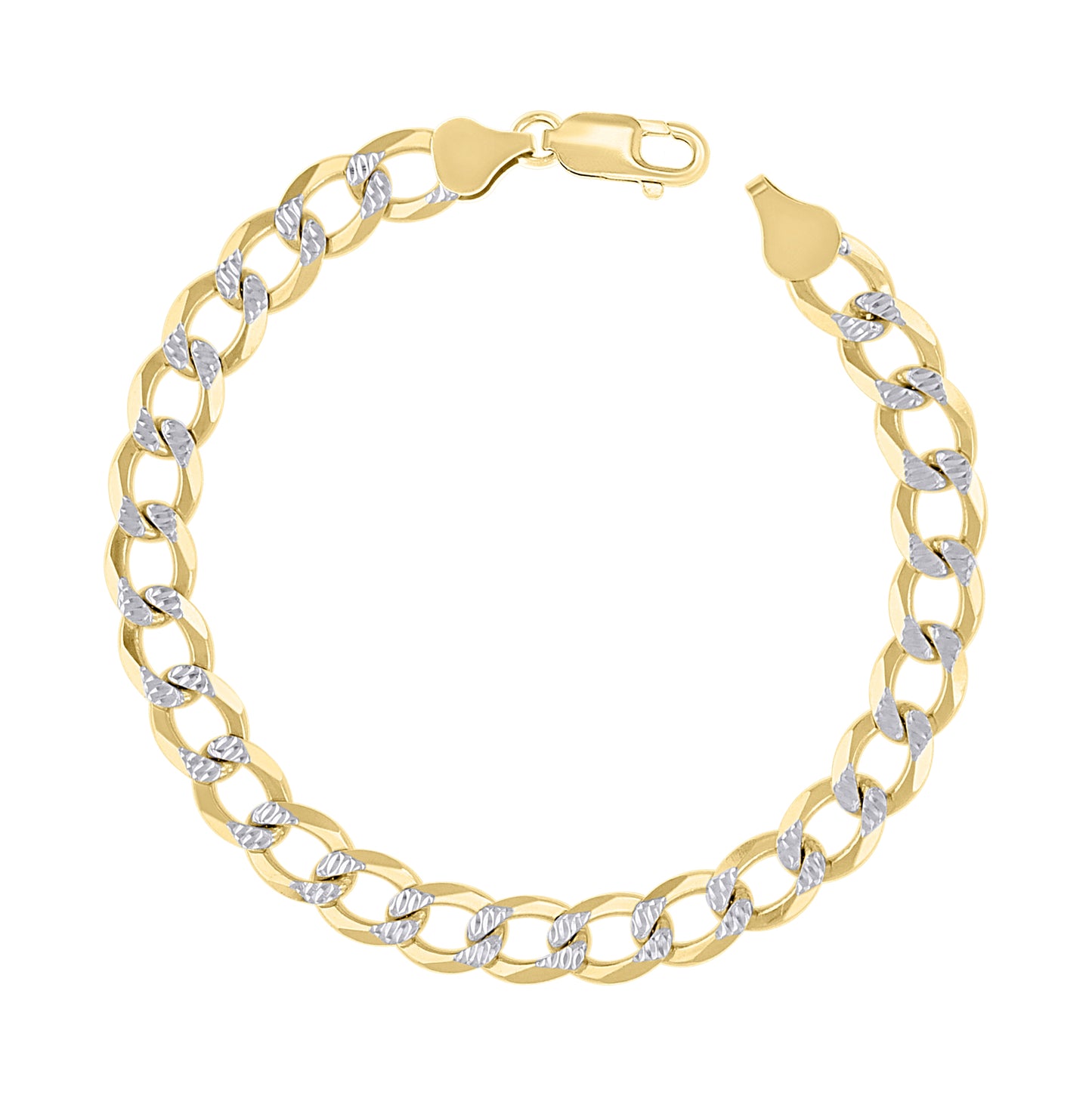 Sterling Silver Two Tone Solid Pave Super Flat Cuban Chain