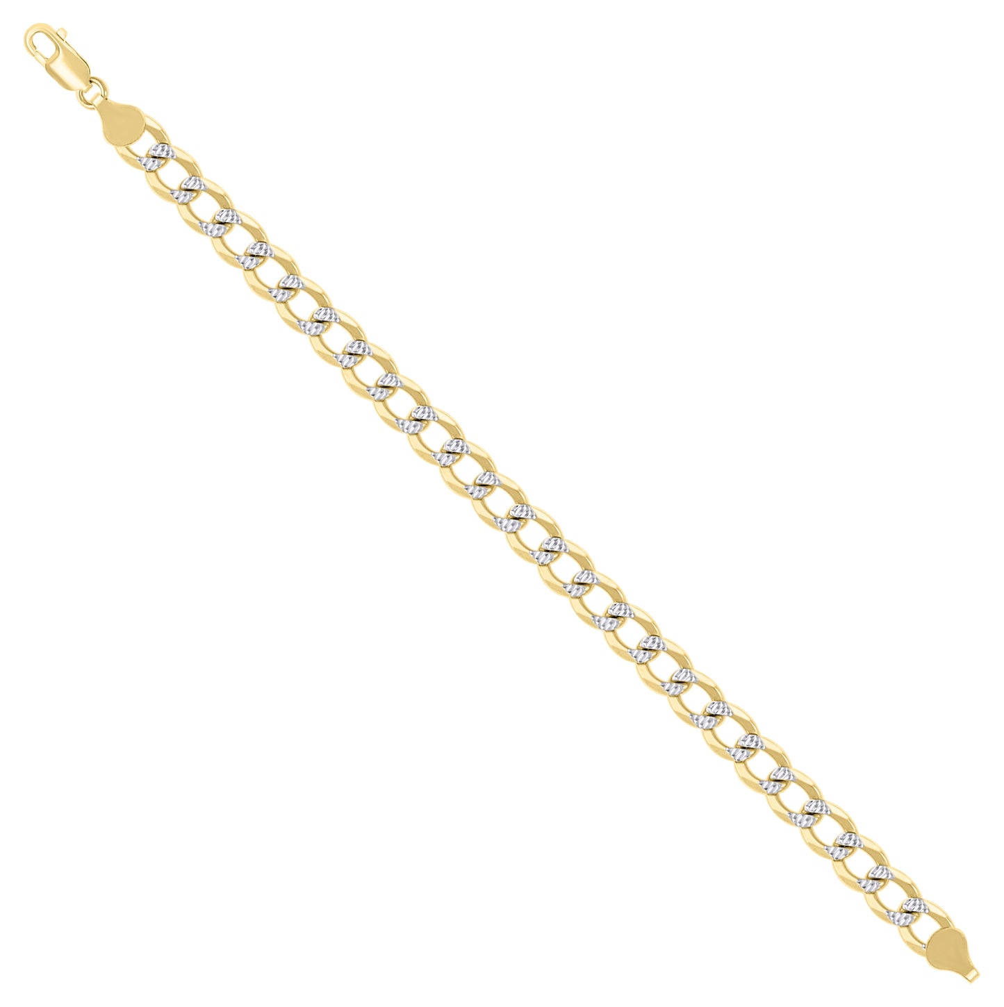 Sterling Silver Two Tone Solid Pave Super Flat Cuban Chain