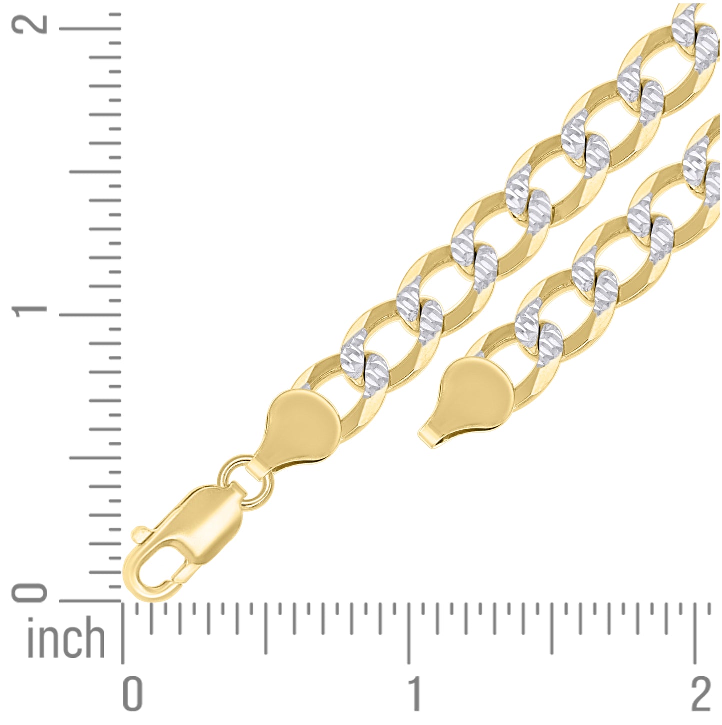 Sterling Silver Two Tone Solid Pave Super Flat Cuban Chain