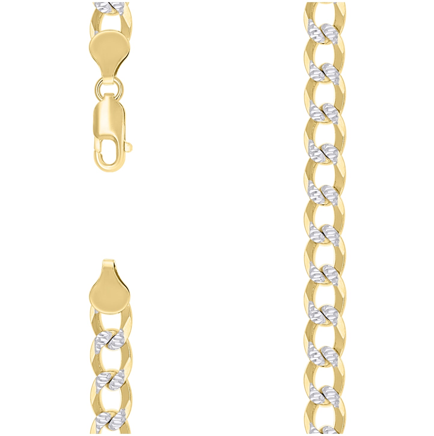 Sterling Silver Two Tone Solid Pave Super Flat Cuban Chain