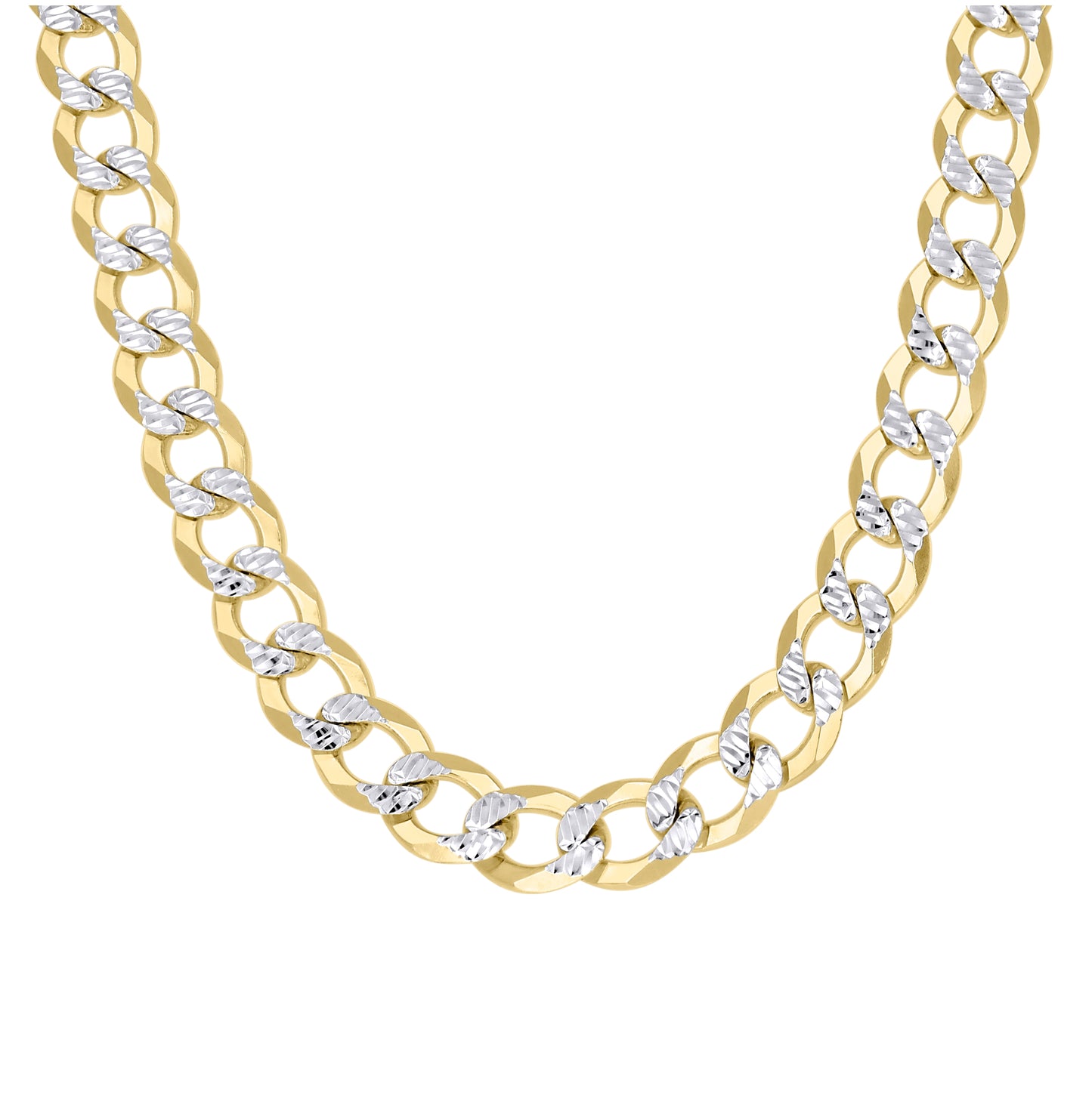Sterling Silver Two Tone Solid Pave Super Flat Cuban Chain