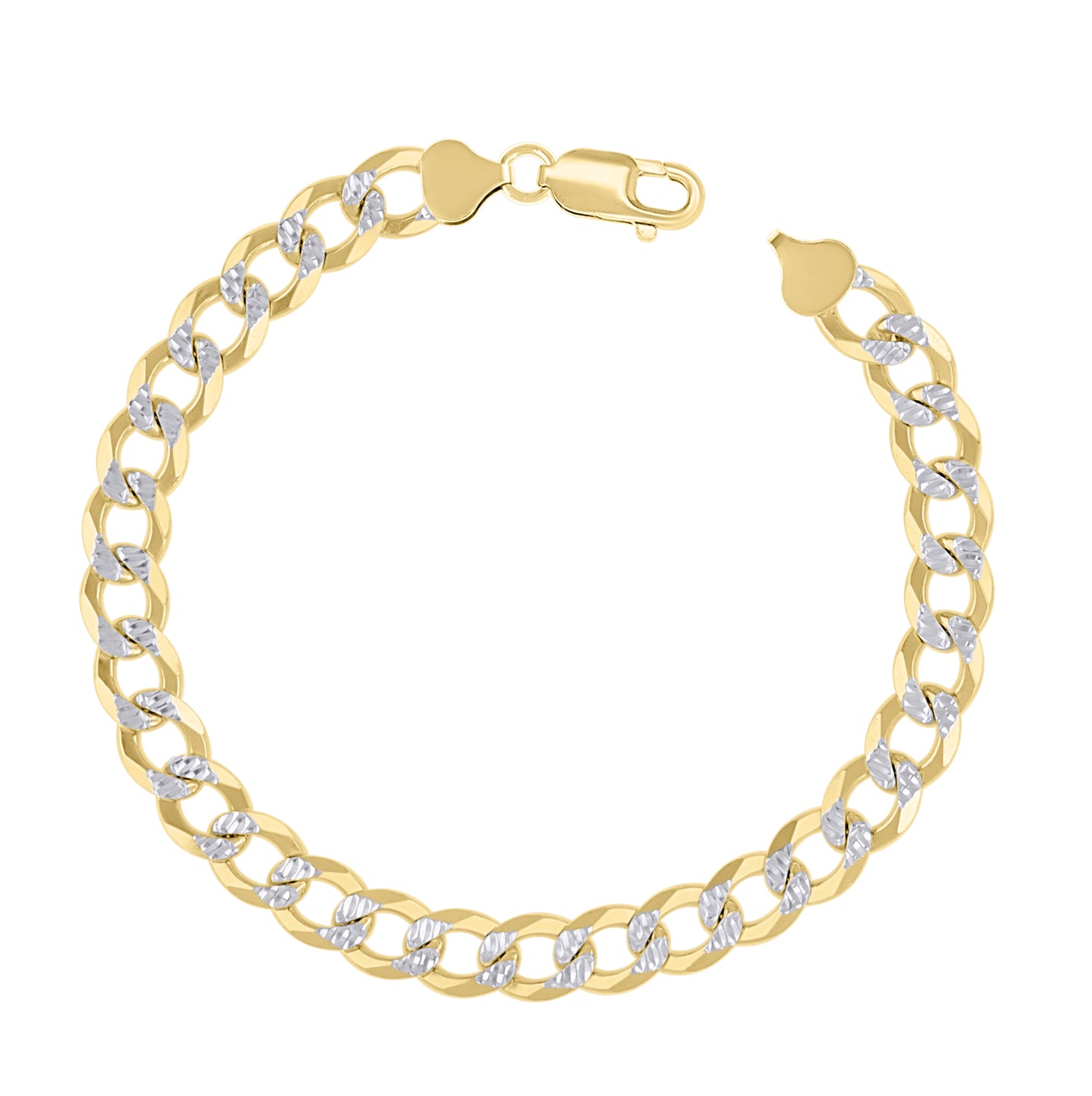 Sterling Silver Two Tone Solid Pave Super Flat Cuban Chain