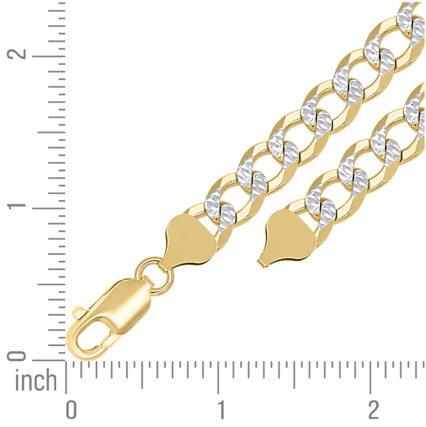 Sterling Silver Two Tone Solid Pave Super Flat Cuban Chain
