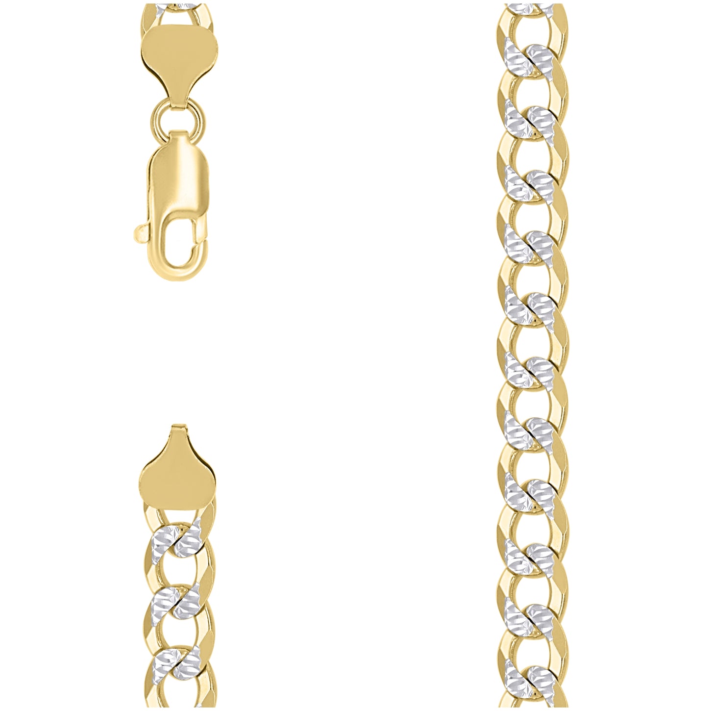 Sterling Silver Two Tone Solid Pave Super Flat Cuban Chain