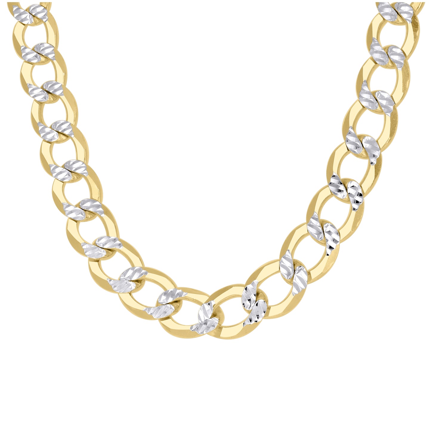 Sterling Silver Two Tone Solid Pave Super Flat Cuban Chain