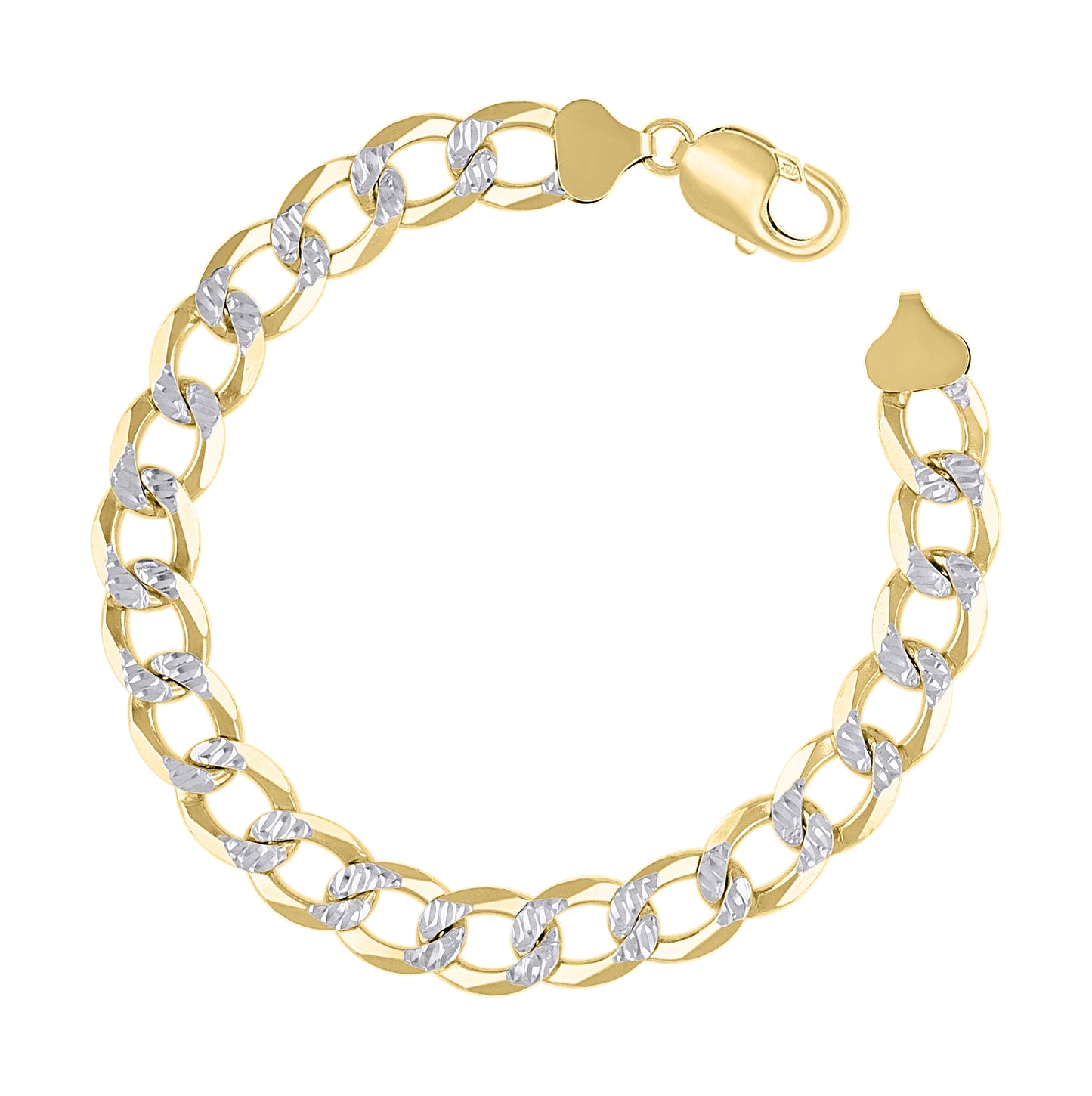Sterling Silver Two Tone Solid Pave Super Flat Cuban Chain