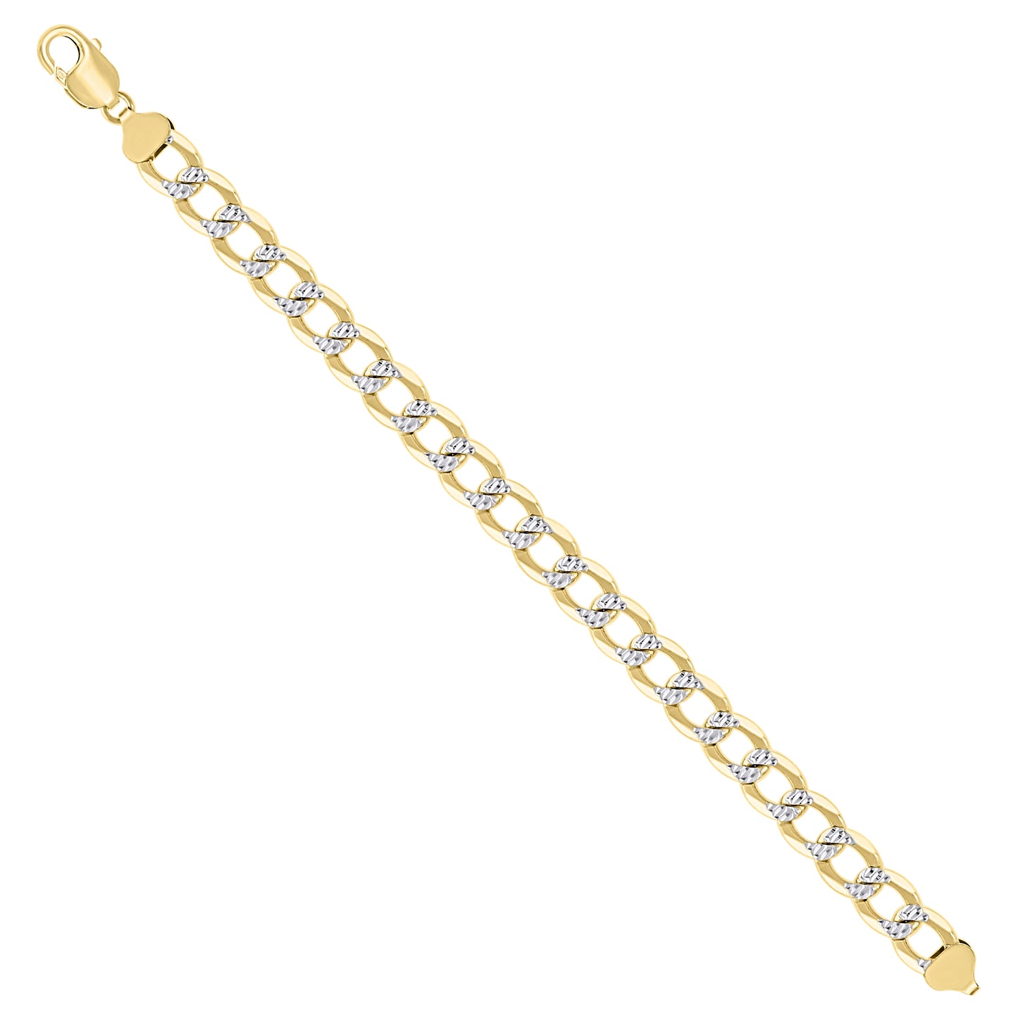 Sterling Silver Two Tone Solid Pave Super Flat Cuban Chain