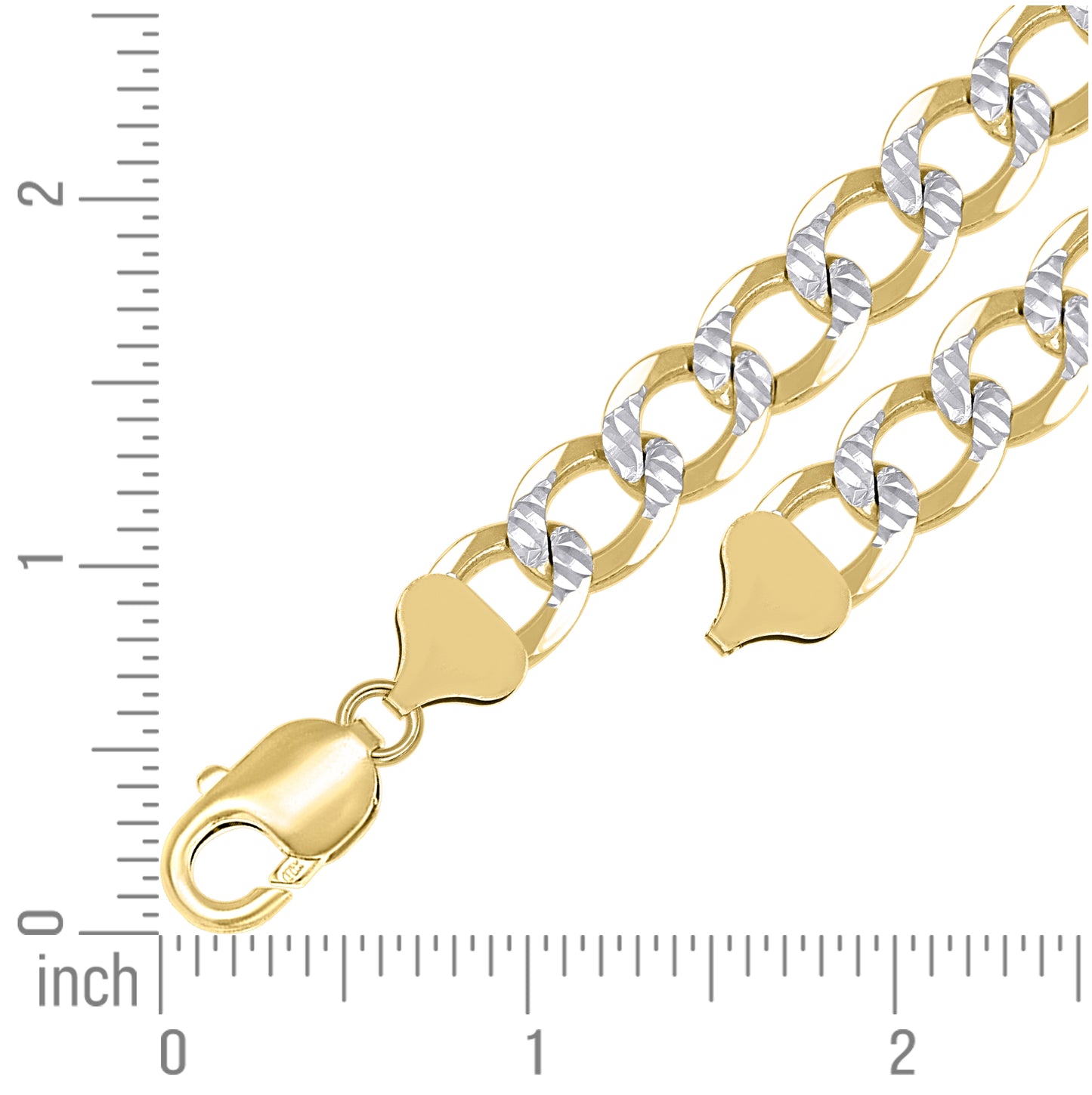 Sterling Silver Two Tone Solid Pave Super Flat Cuban Chain