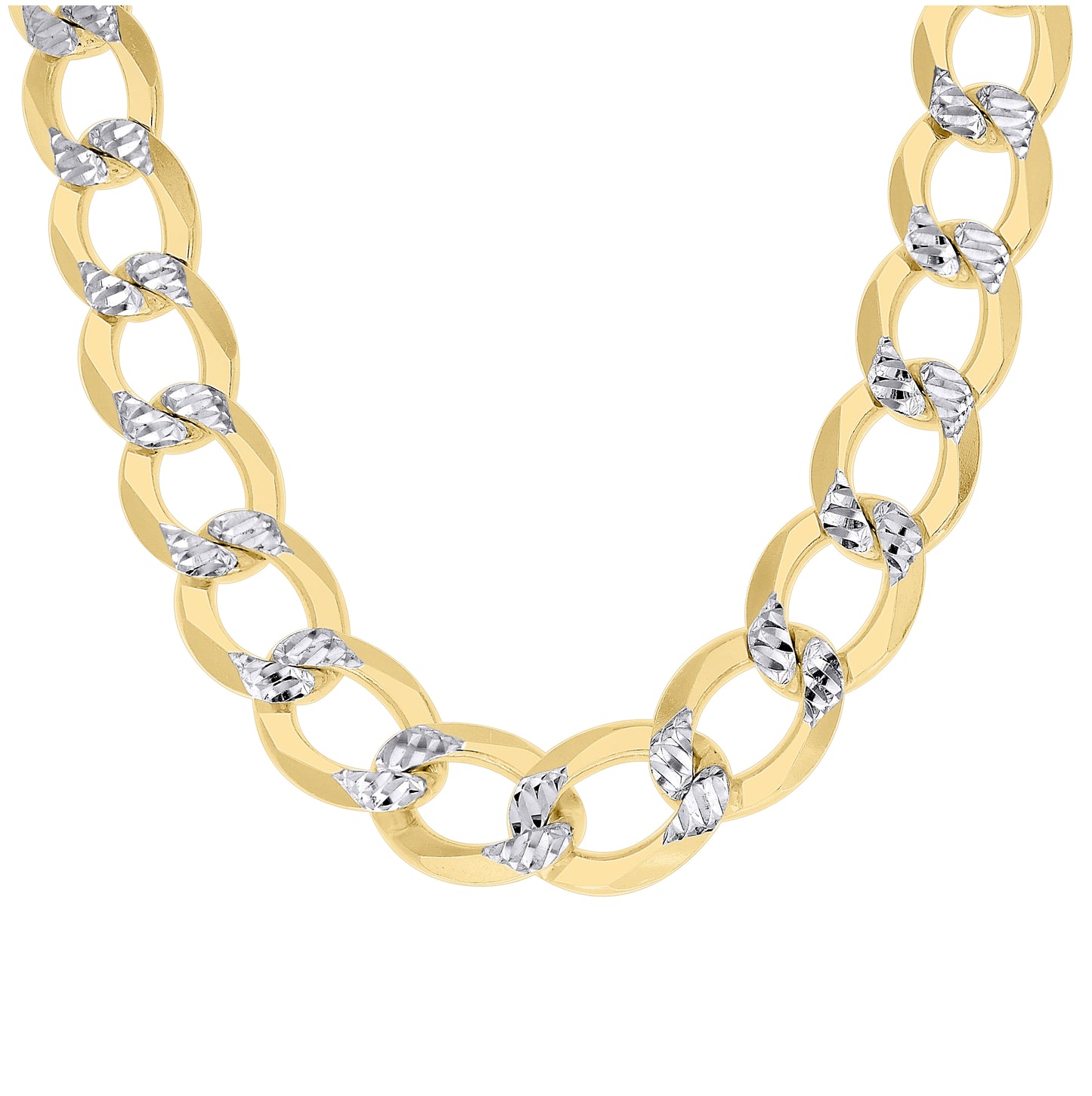 Sterling Silver Two Tone Solid Pave Super Flat Cuban Chain