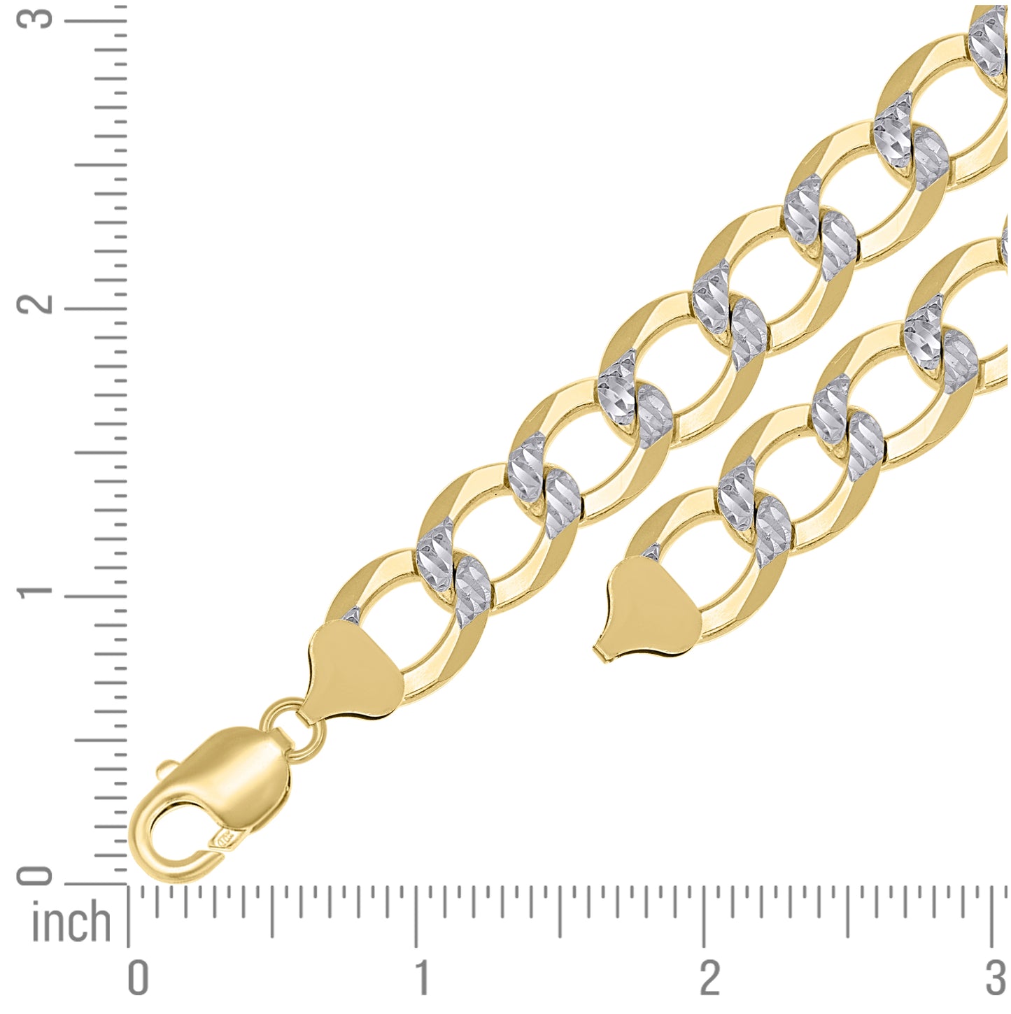 Sterling Silver Two Tone Solid Pave Super Flat Cuban Chain