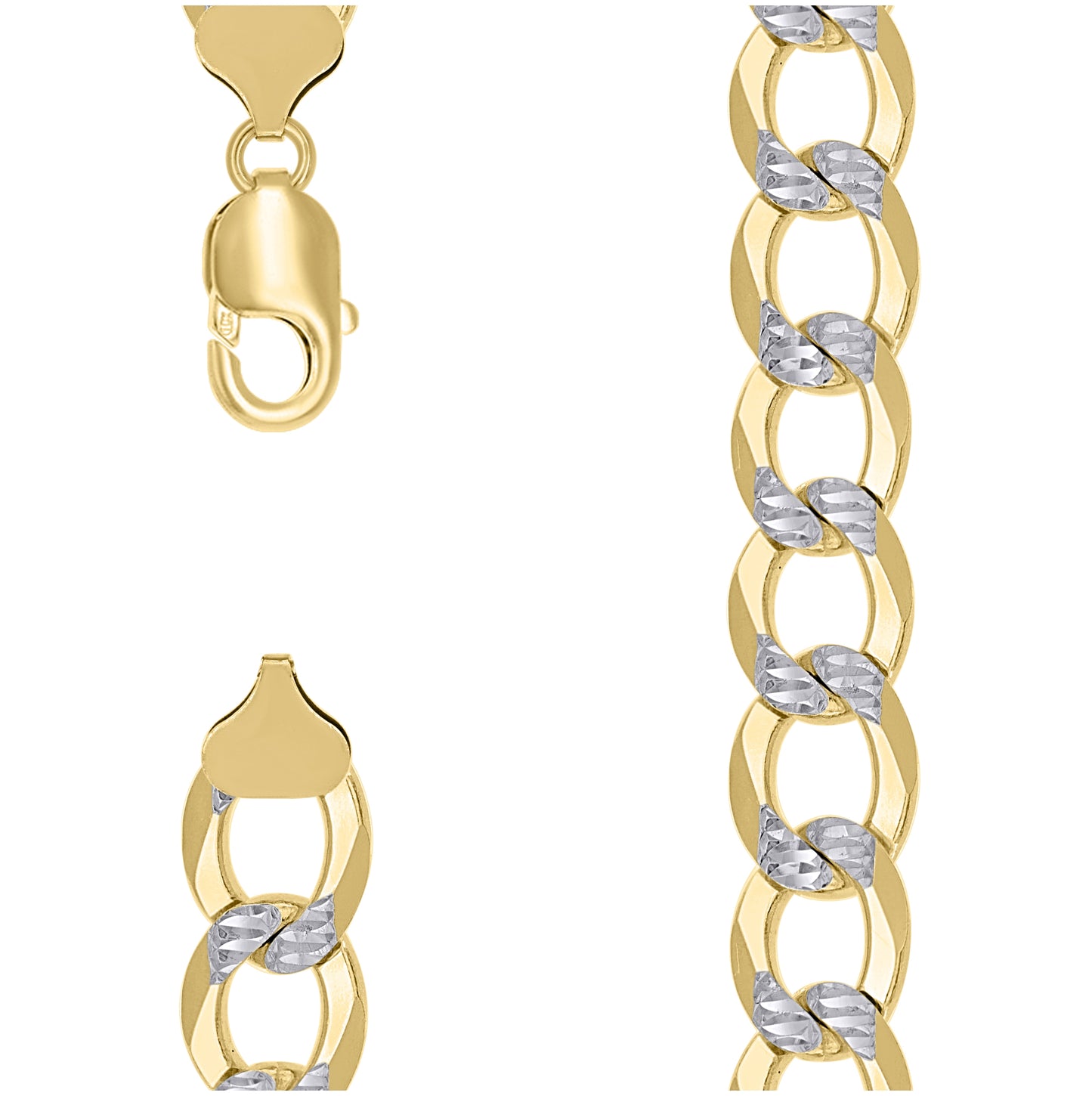 Sterling Silver Two Tone Solid Pave Super Flat Cuban Chain