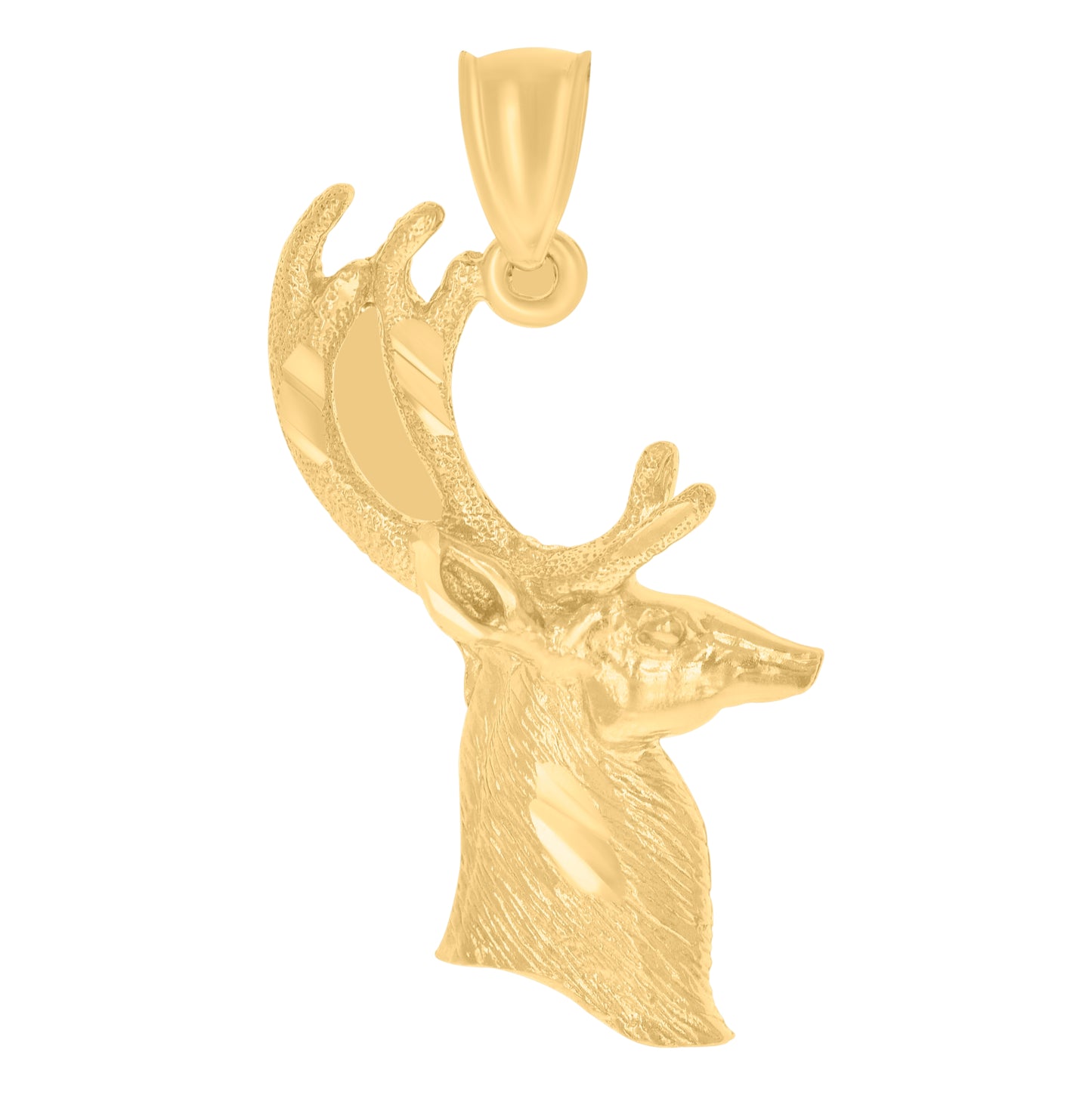 10K Yellow Gold Womens Mens Unisex Deer Face Animal Charm Pendant