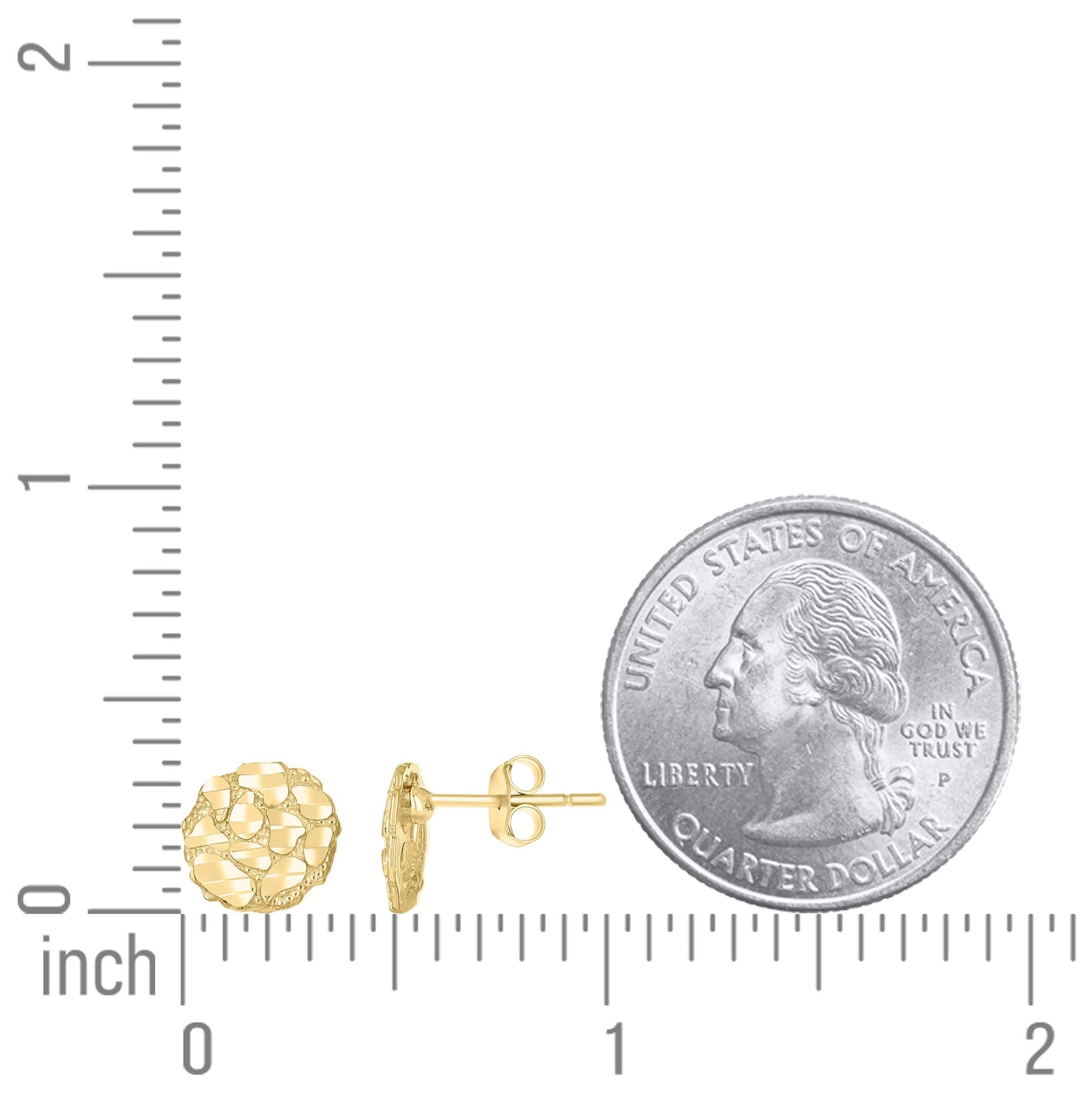 10K Yellow Gold Unisex Round Nugget Stud Earrings