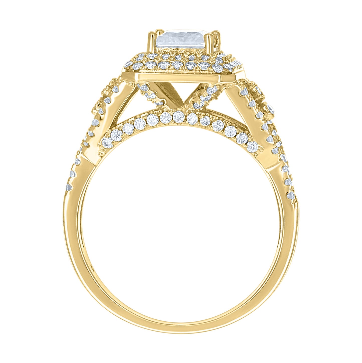 14K Yellow Gold Womens Princess-cut Round Moissanite Fashion Engagement Ring Size 7