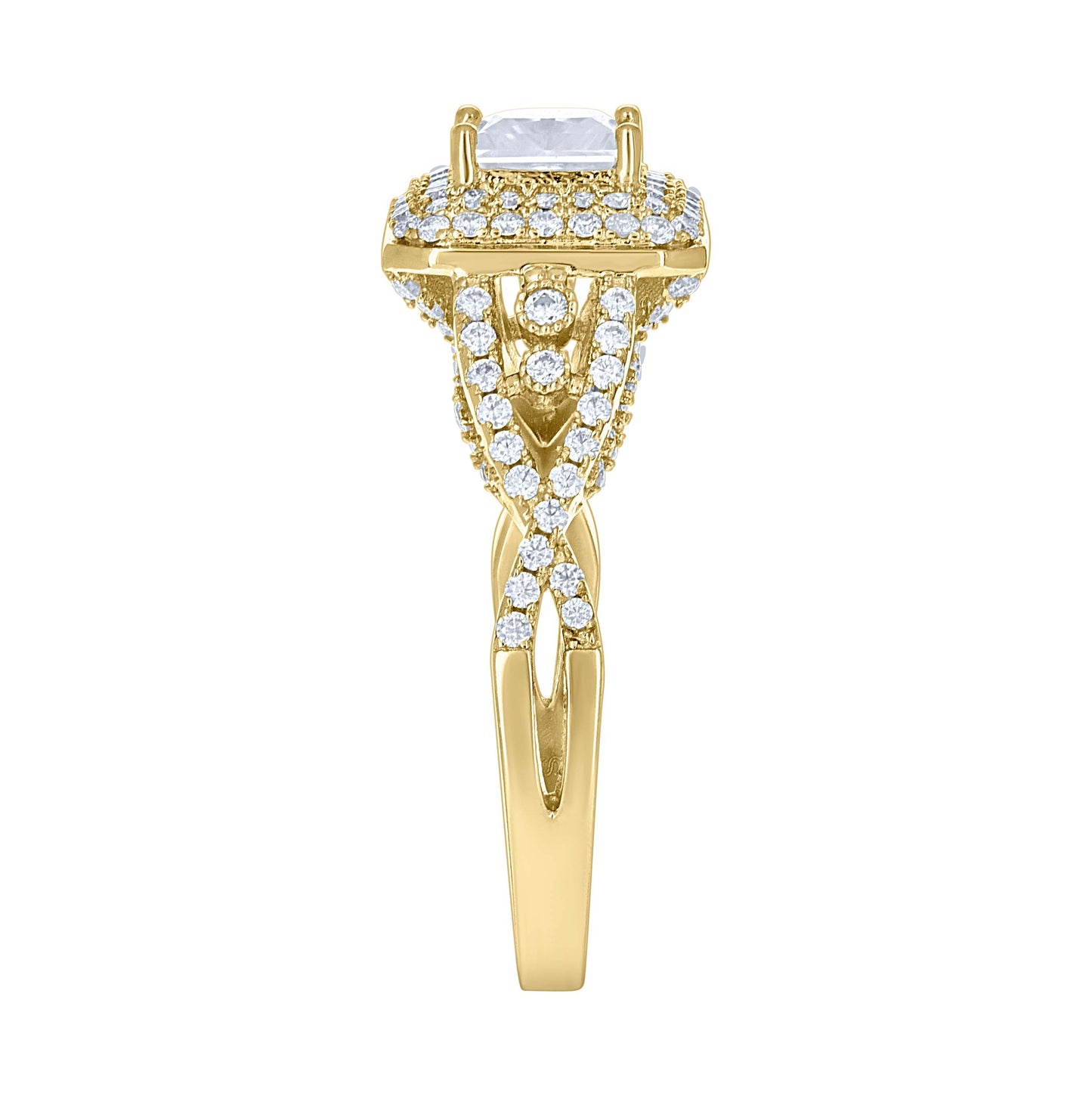 14K Yellow Gold Womens Princess-cut Round Moissanite Fashion Engagement Ring Size 7