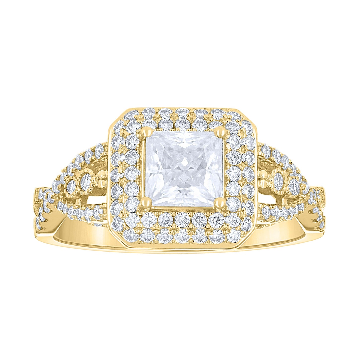 14K Yellow Gold Womens Princess-cut Round Moissanite Fashion Engagement Ring Size 7