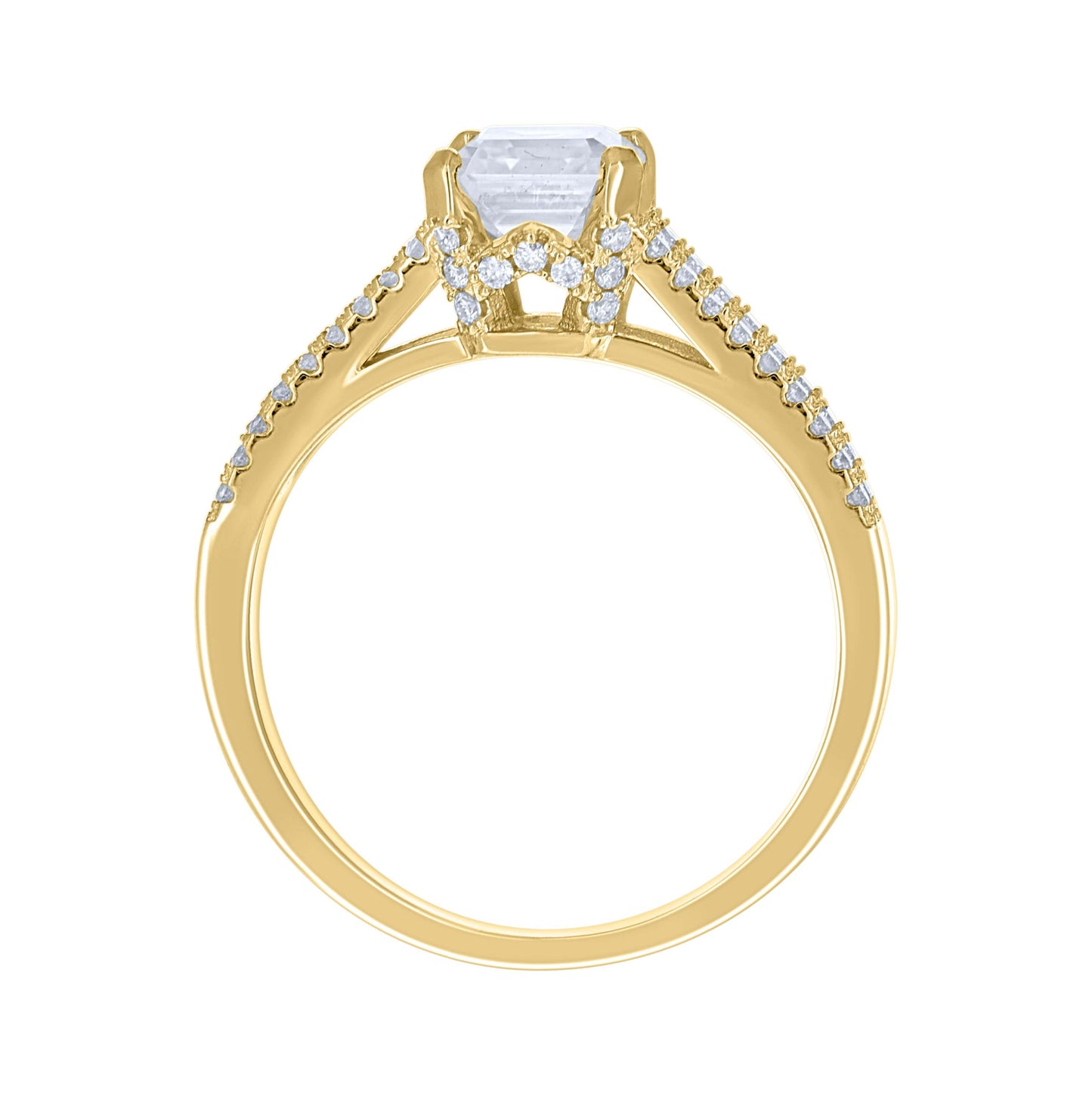 14K Yellow Gold Womens Cushion-cut Round Moissanite Fashion Engagement Ring Size 7