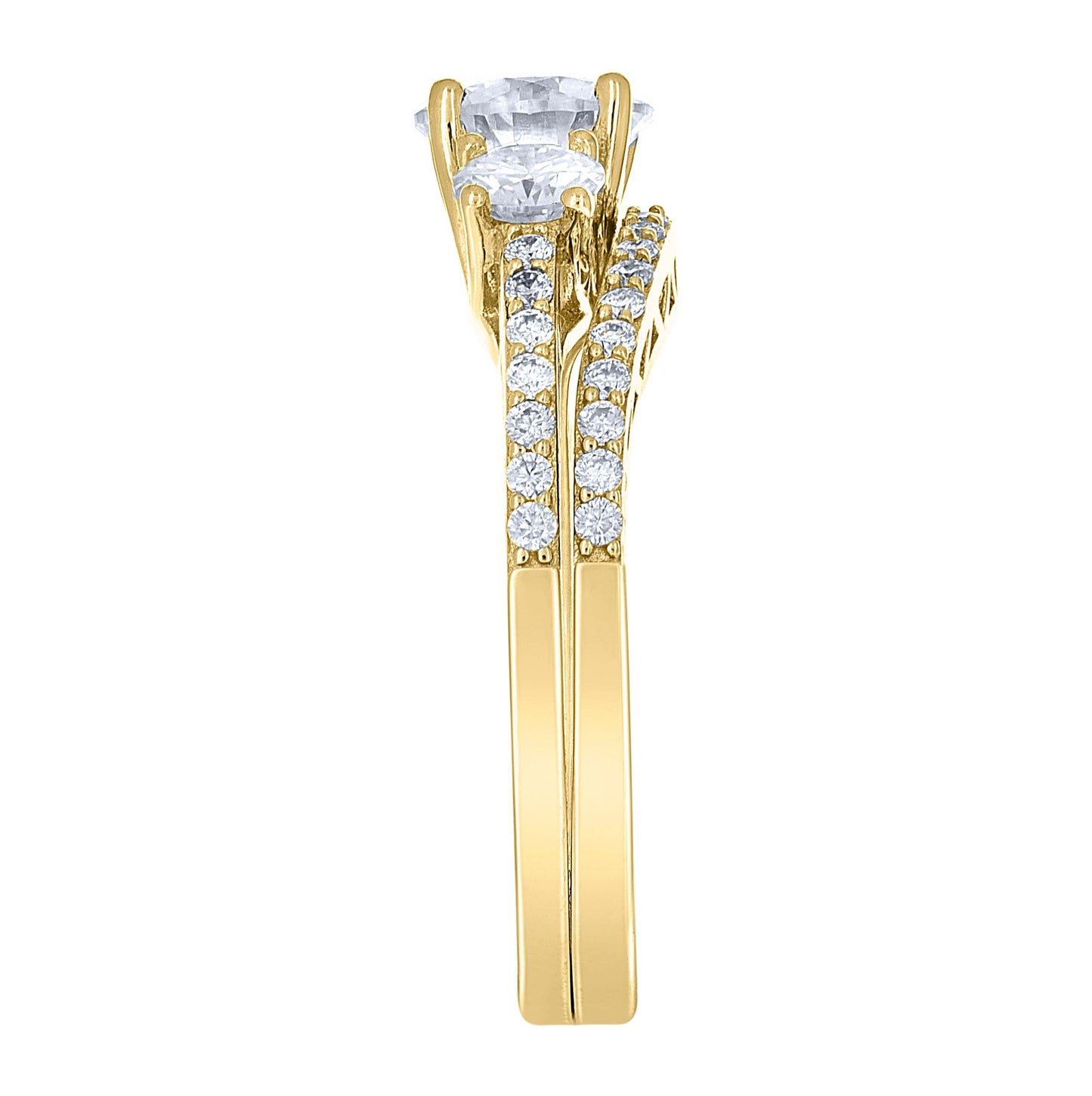 14K Yellow Gold Womens Moissanite Duo Bridal Ring Set Size 7