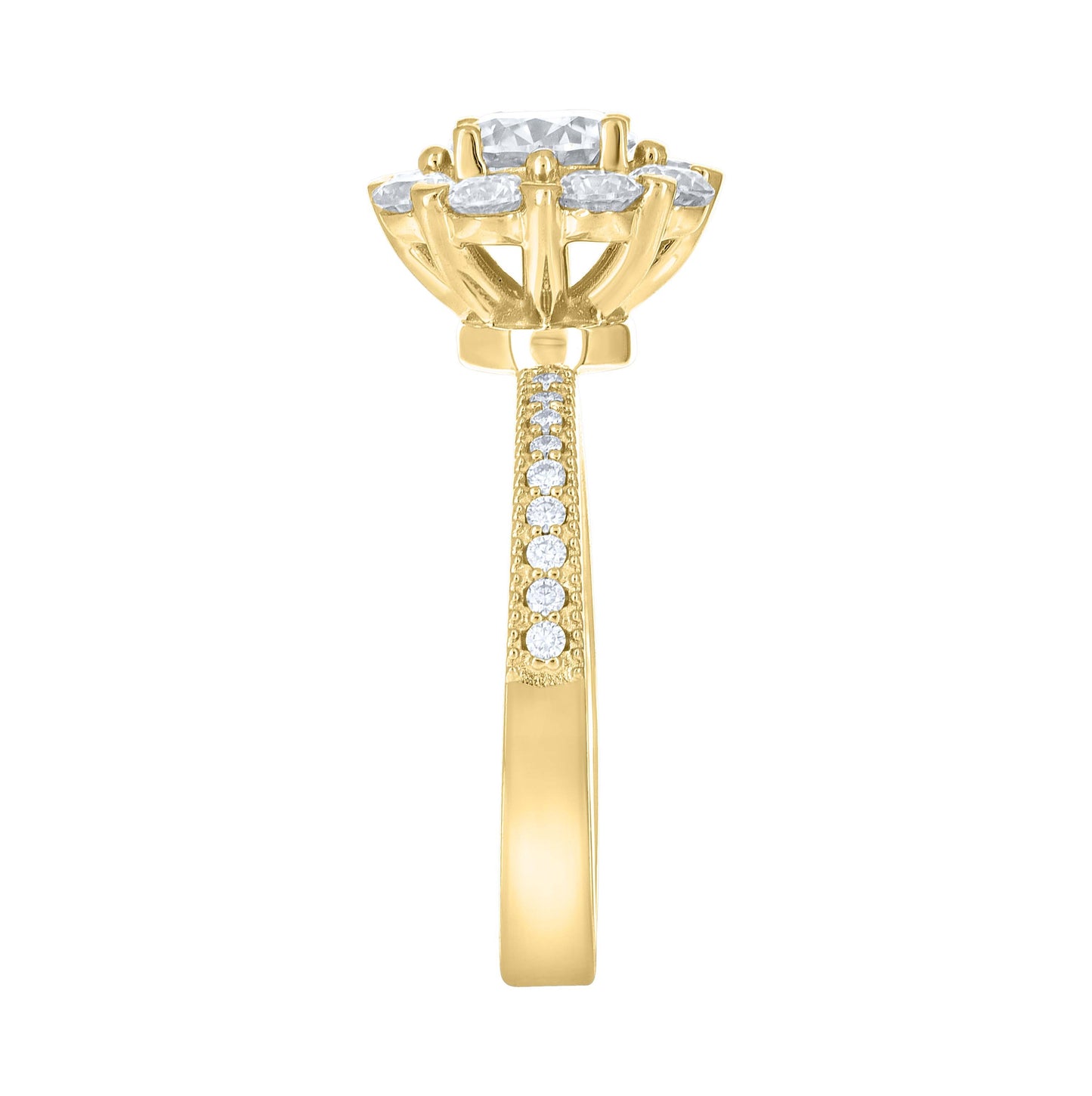 14K Yellow Gold Womens Moissanite Flower Engagement Ring Size 7