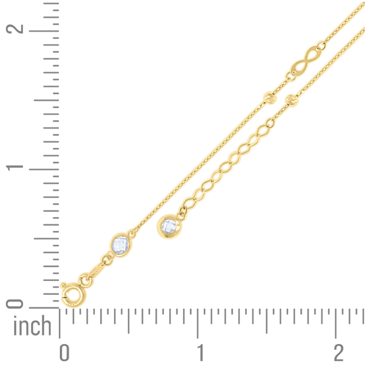 10K Or 14K Yellow Gold Womens Cubic-Zirconia Diamond-cut Beaded Infinity Charms Chain Anklet Size 10 Inches