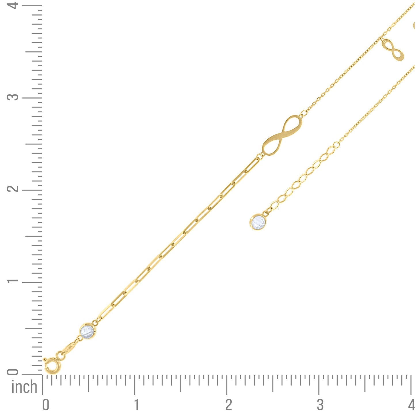 14K Yellow Gold Womens Cubic-Zirconia Infinity Charms Bracelet Size 8 Inches