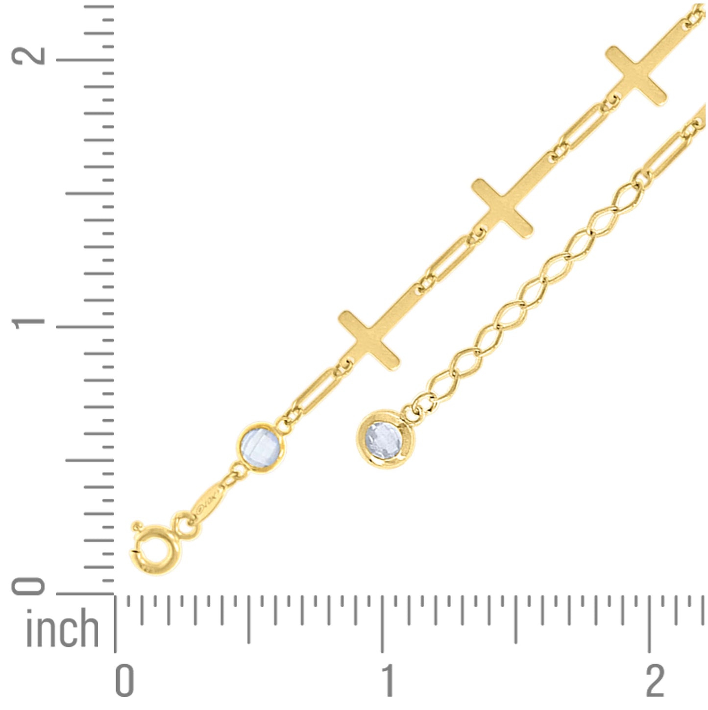 14K Yellow Gold Womens Cubic-Zirconia Cross Link Bracelet Size 8 Inches