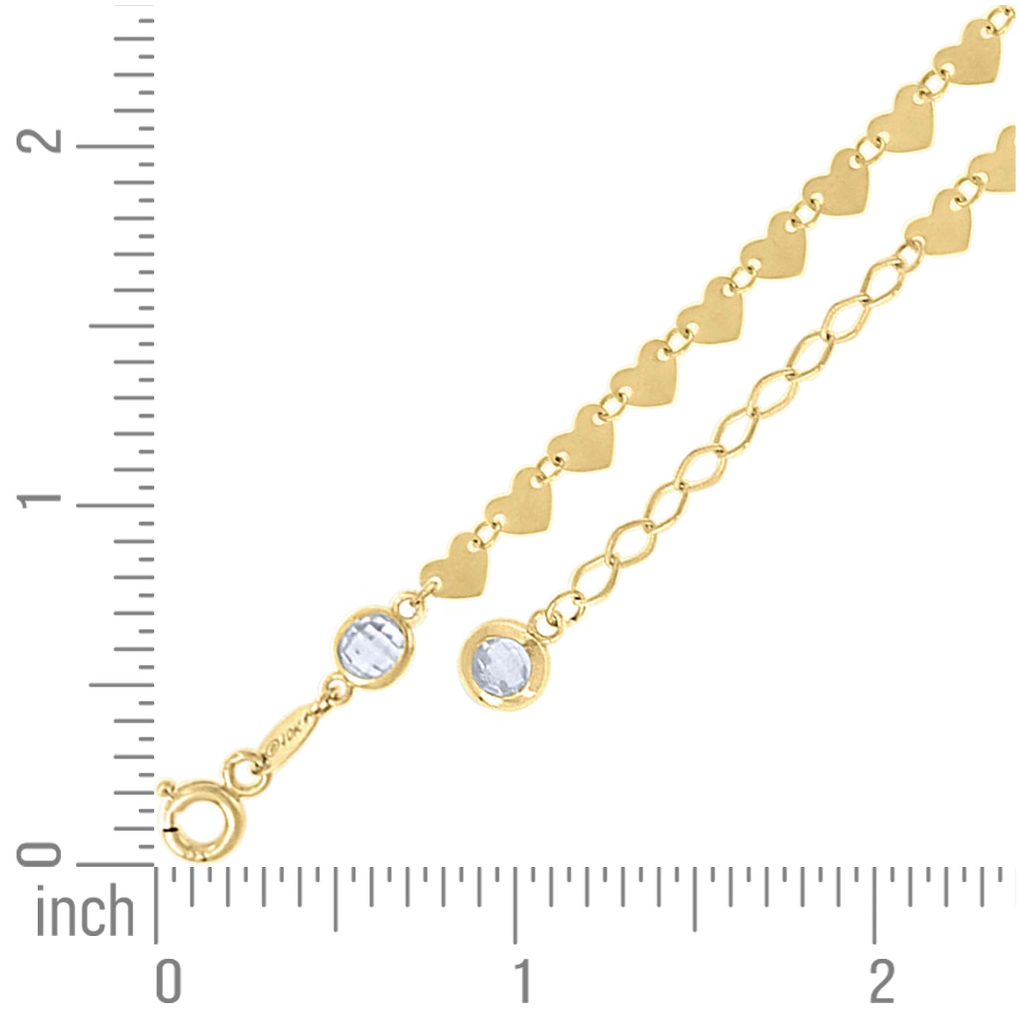 10K Or 14K Yellow Gold Womens Cubic-Zirconia Heart Link Anklet Size 10 Inches