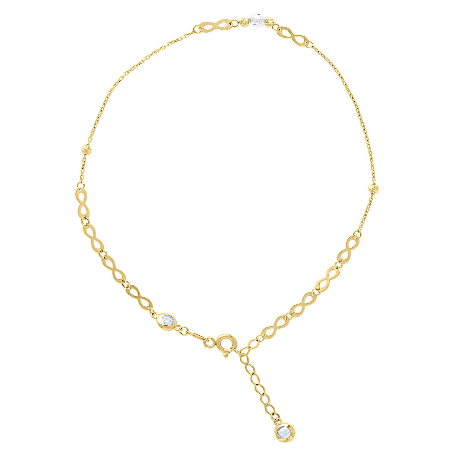 10K Or 14K Yellow Gold Womens Cubic-Zirconia Diamond-cut Beaded Infinity Link Chain Anklet Size 10 Inches