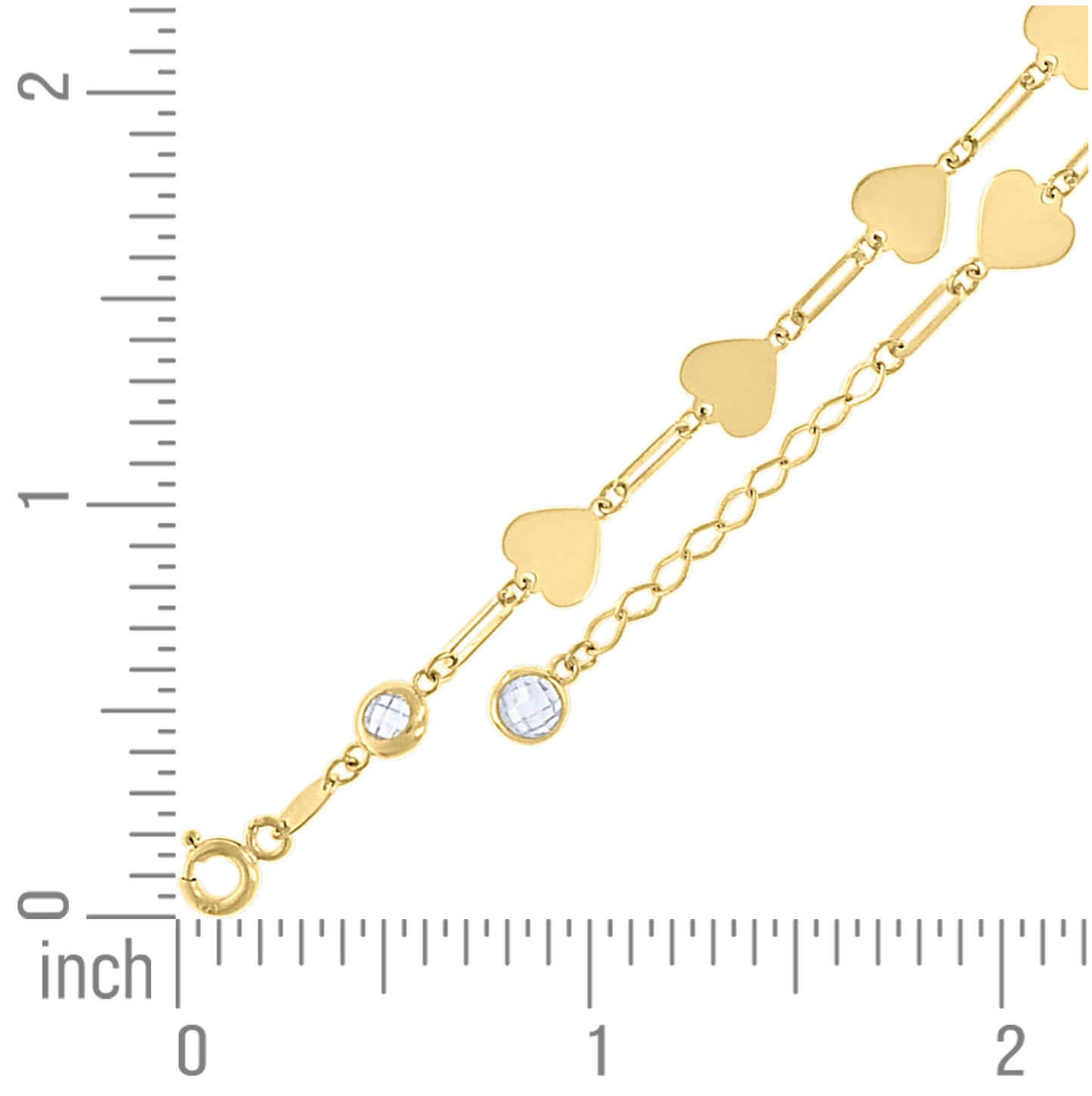 10K Yellow Gold Womens Cubic-Zirconia Hearts Link Bracelet Size 7 + 1 Inches