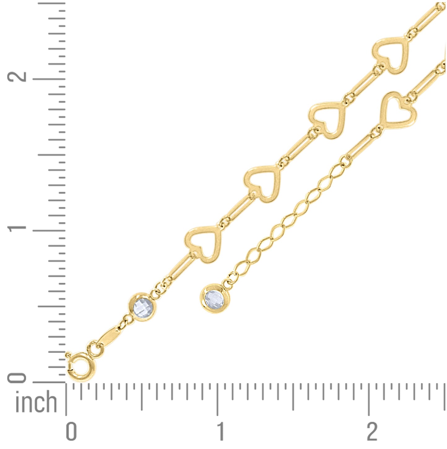 10K Yellow Gold Womens Cubic-Zirconia Heart Link Bracelet Size 7 + 1 Inches