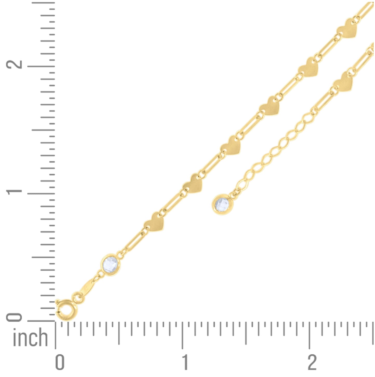 10K Or 14K Yellow Gold Womens Cubic-Zirconia Heart Link Anklet Size 10 Inches