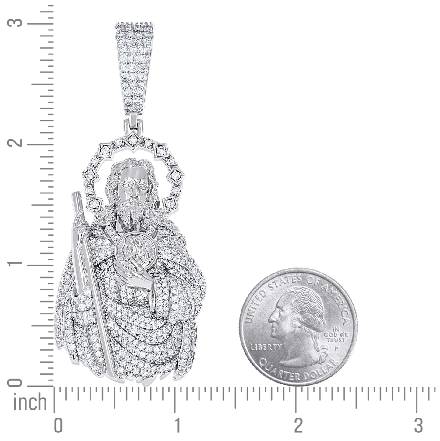 Sterling Silver Unisex Moissanite St. Jude Religious Pendant