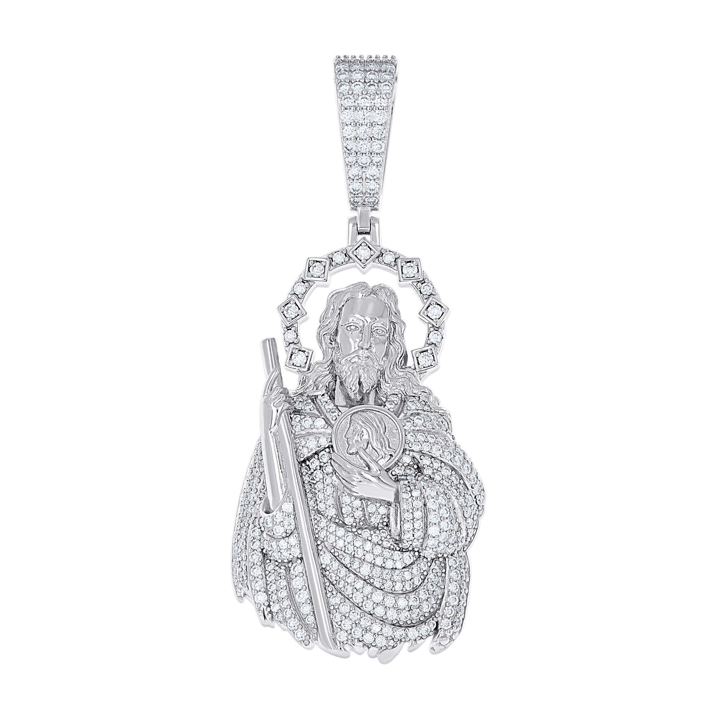 Sterling Silver Unisex Moissanite St. Jude Religious Pendant