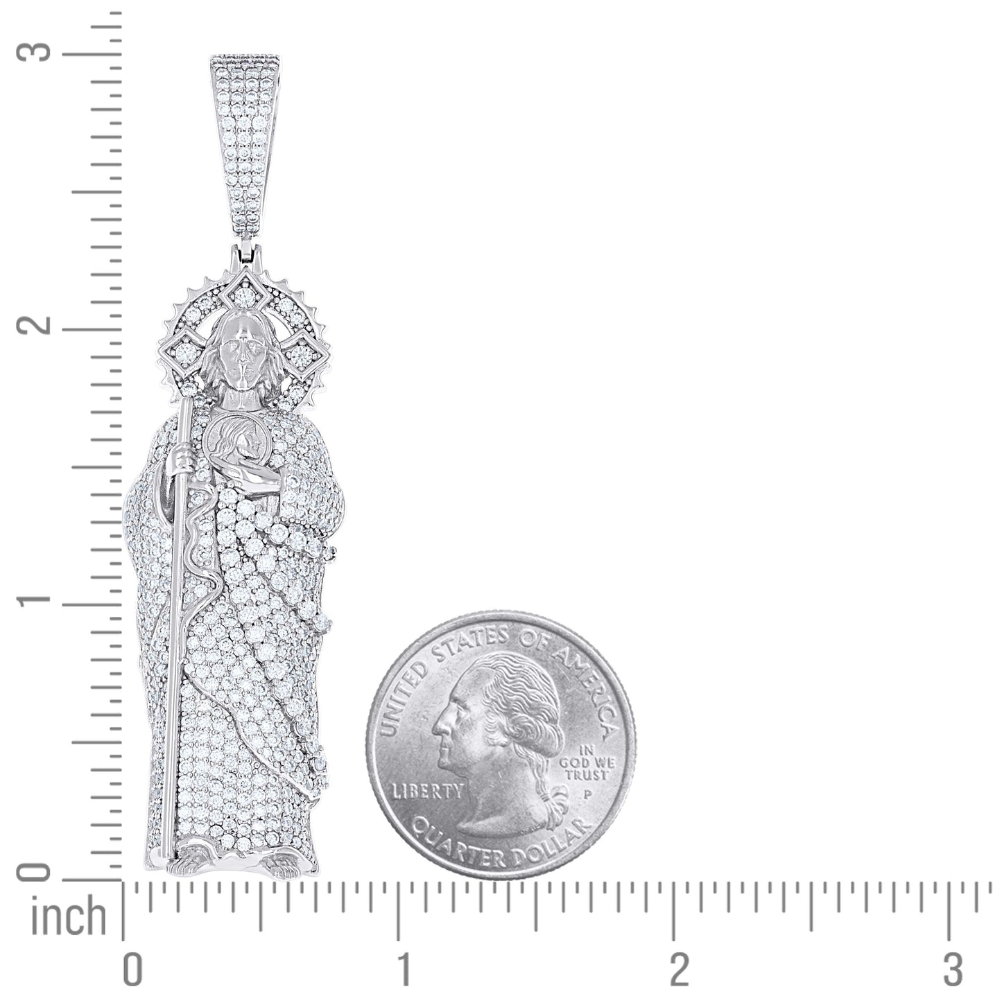 Sterling Silver Mens Moissanite St. Jude Religious Pendant