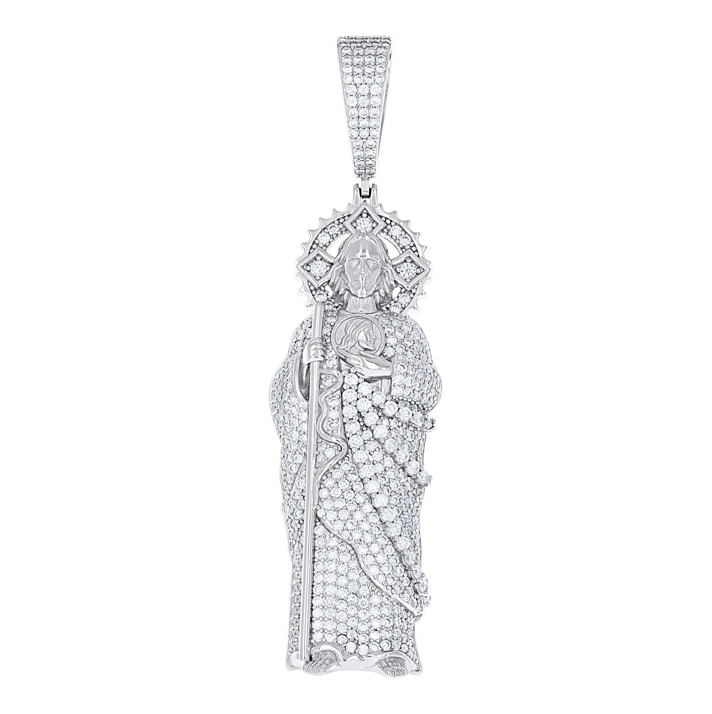 Sterling Silver Mens Moissanite St. Jude Religious Pendant