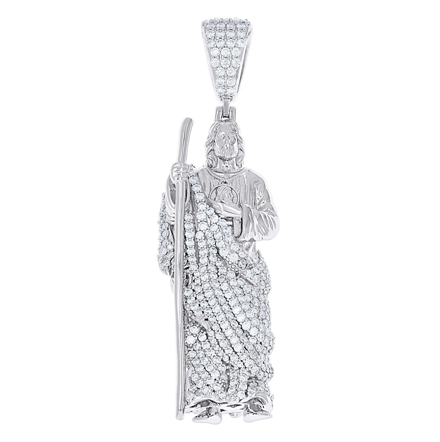 Sterling Silver Mens Moissanite St. Jude Religious Pendant