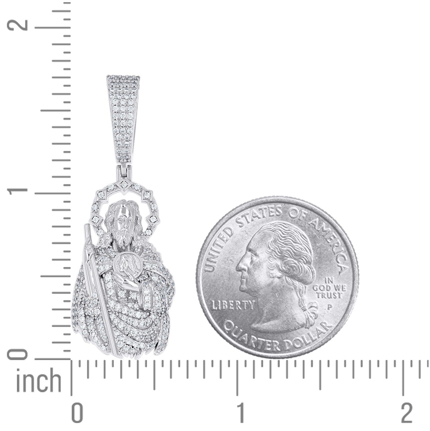 Sterling Silver Unisex Cubic-Zirconia St. Jude Saint Religious Pendant