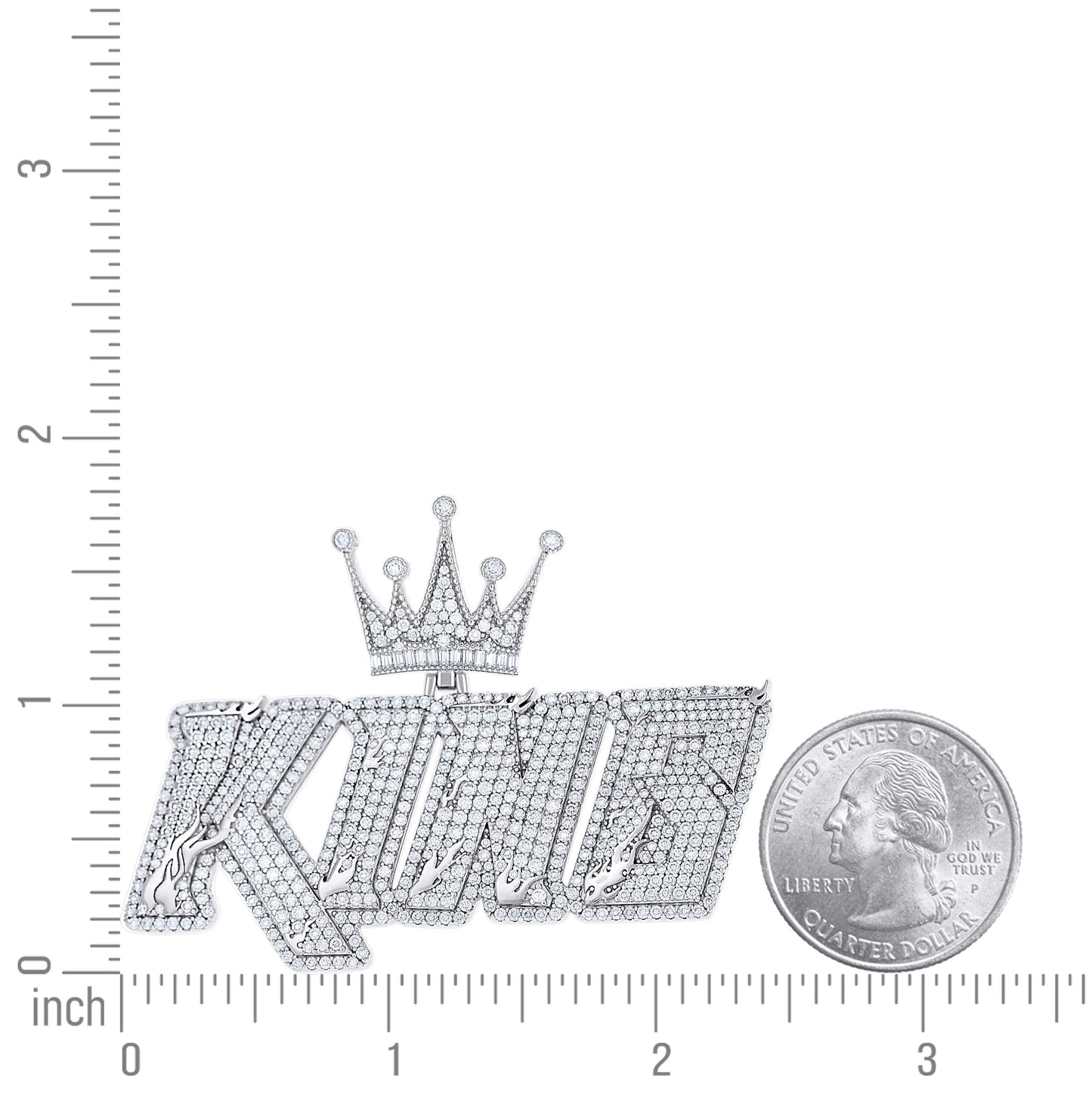 Sterling Silver Mens Baguette Round Cubic-Zirconia King Crown Talking Fashion Pendant