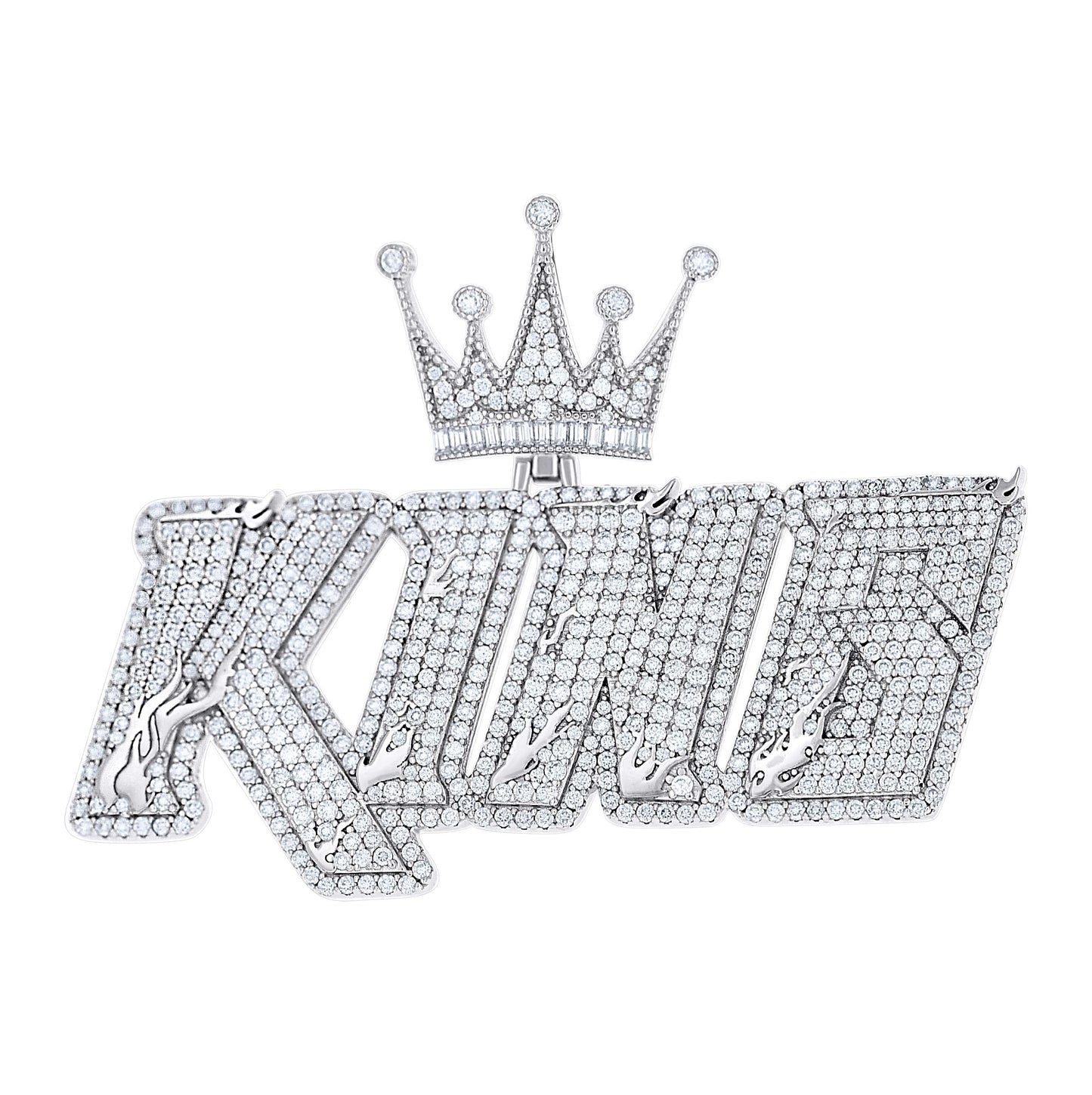Sterling Silver Mens Baguette Round Cubic-Zirconia King Crown Talking Fashion Pendant