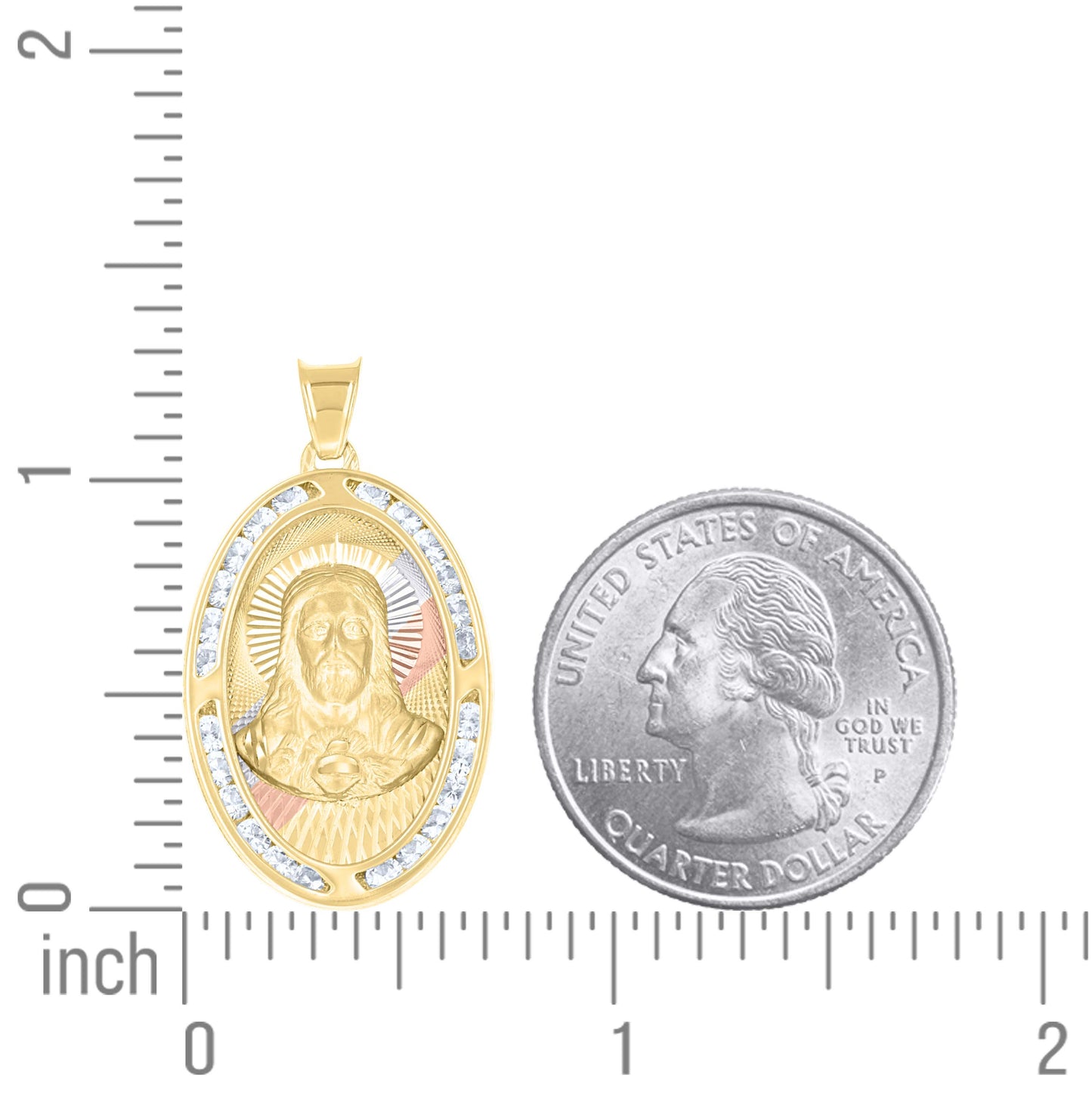14K Tri-Color Gold Unisex Cubic-Zirconia Jesus Religious Pendant