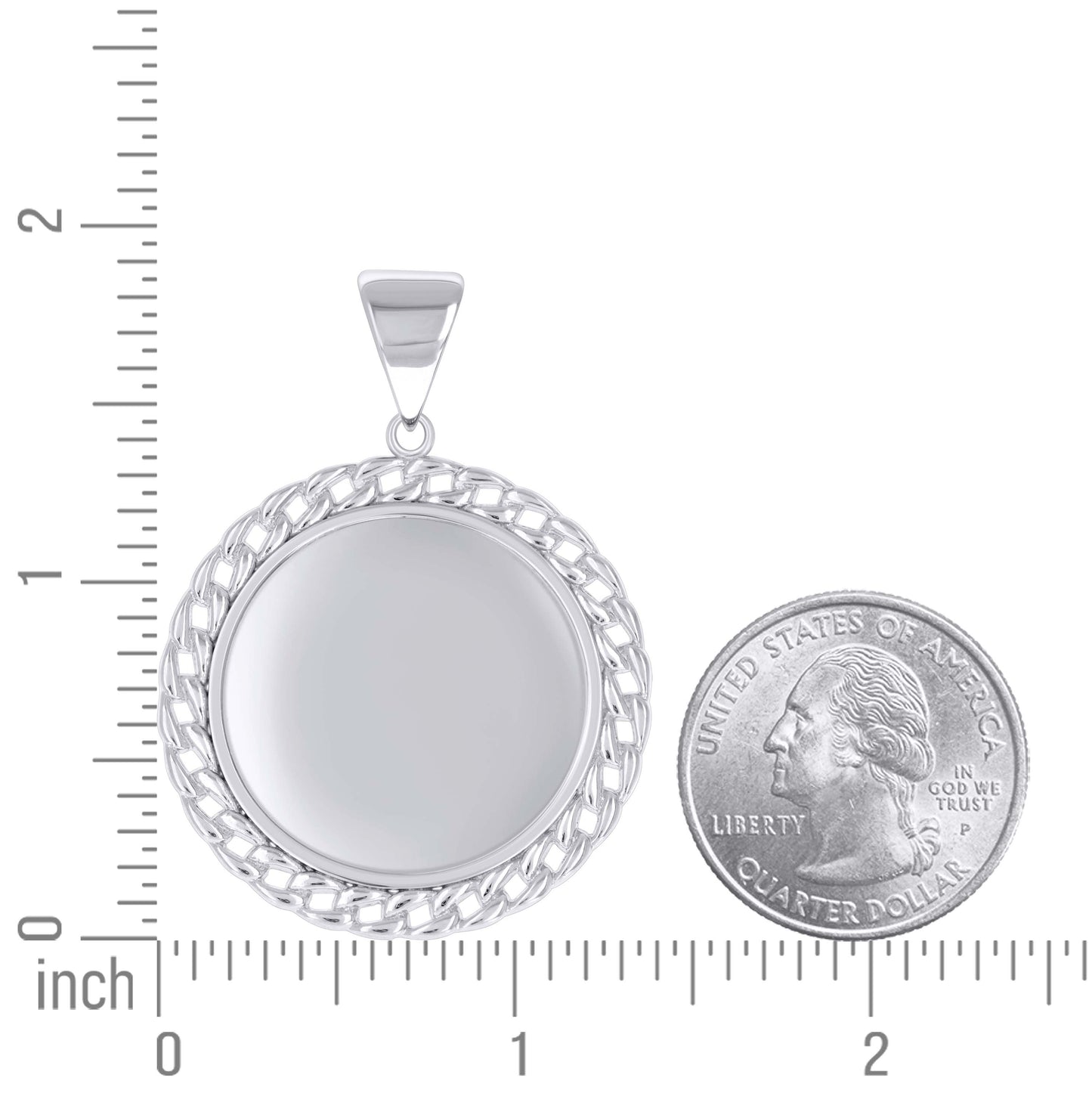 Sterling Silver Unisex Cuban Border Memory Circle Photo Frame Pendant