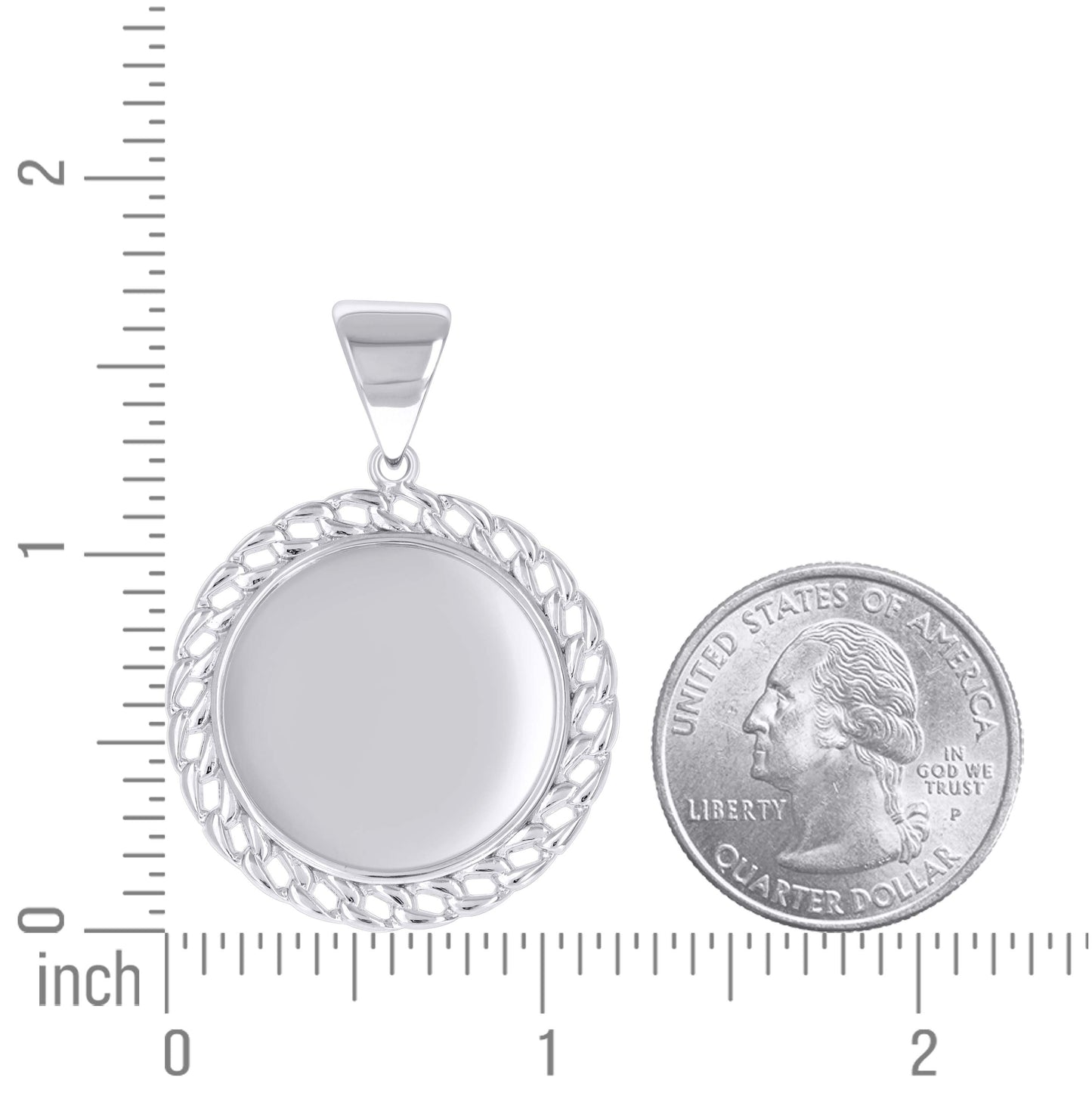 Sterling Silver Unisex Cuban Border Memory Circle Photo Frame Pendant
