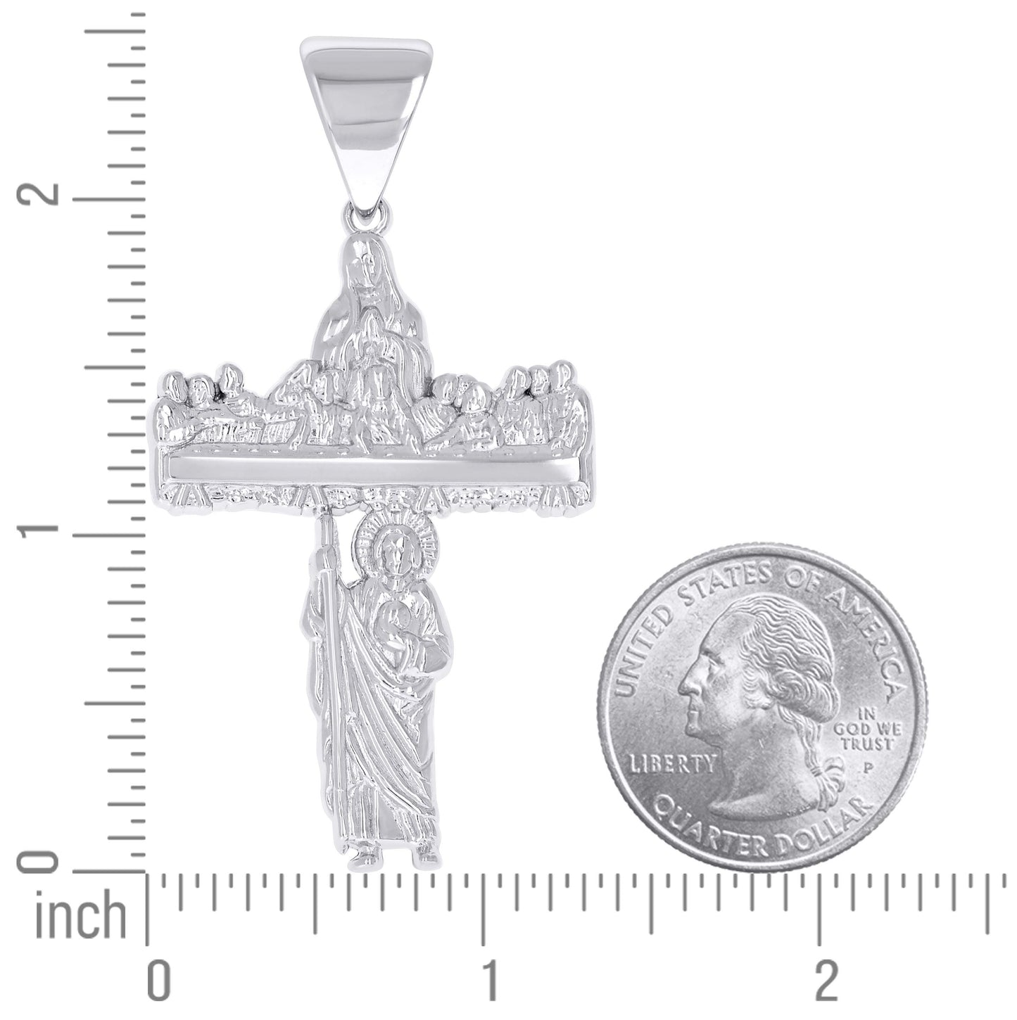 Sterling Silver Mens St. Jude Guadalupe Last Supper Cross Religious Pendant