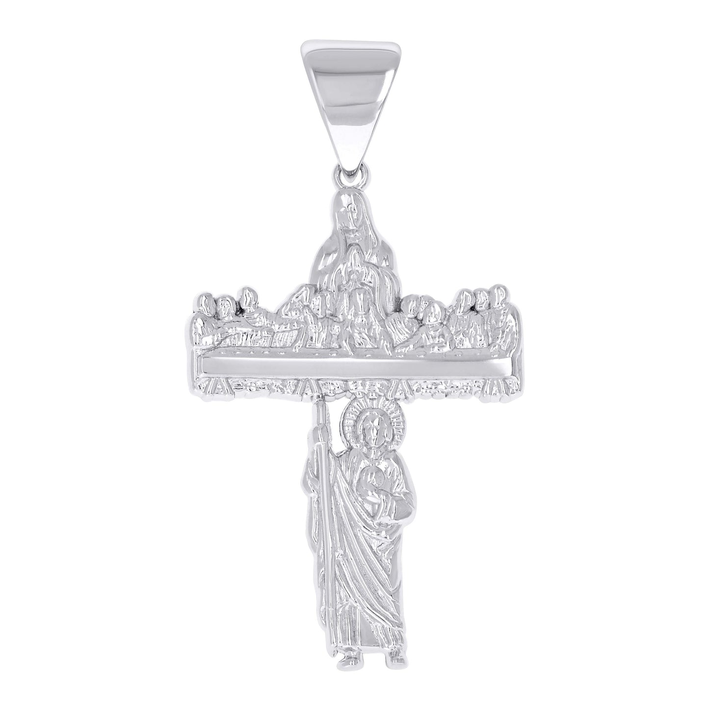 Sterling Silver Mens St. Jude Guadalupe Last Supper Cross Religious Pendant