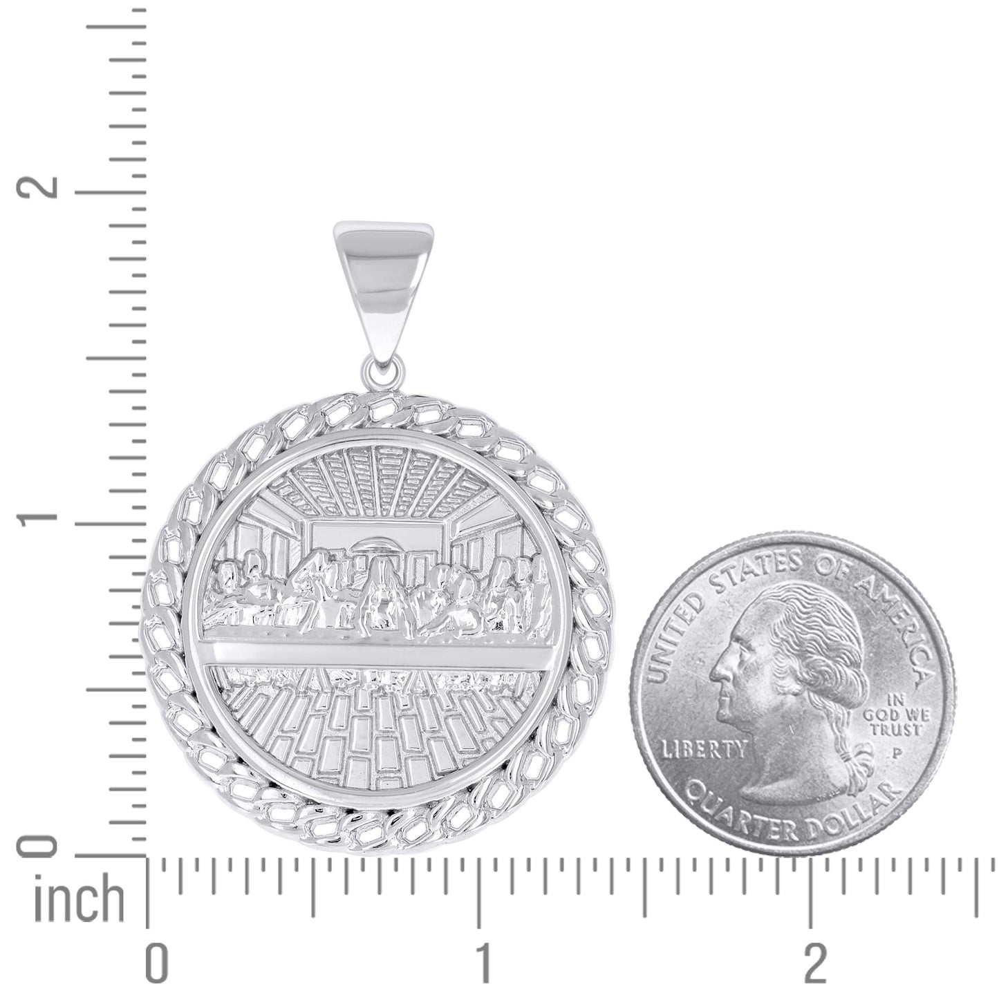 Sterling Silver Mens Cuban Border Last Supper Religious Pendant